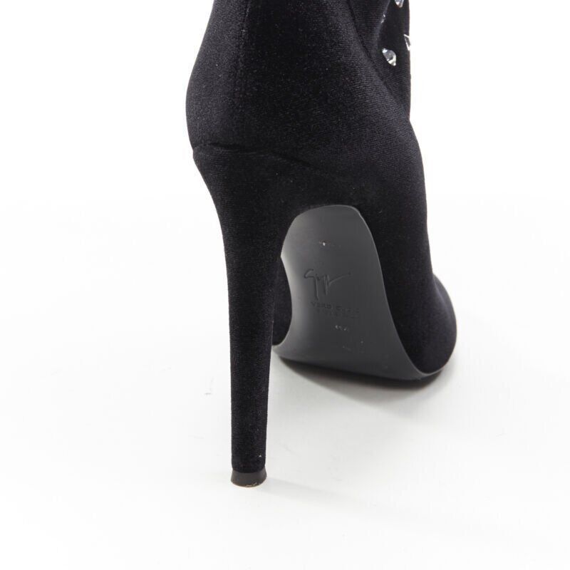 Giuseppe Zanotti GIUSEPPE ZANOTTI black velvet crystal jewel embellished pull on sock bootie EU39 Size US 9 / IT 39 - 10 Thumbnail