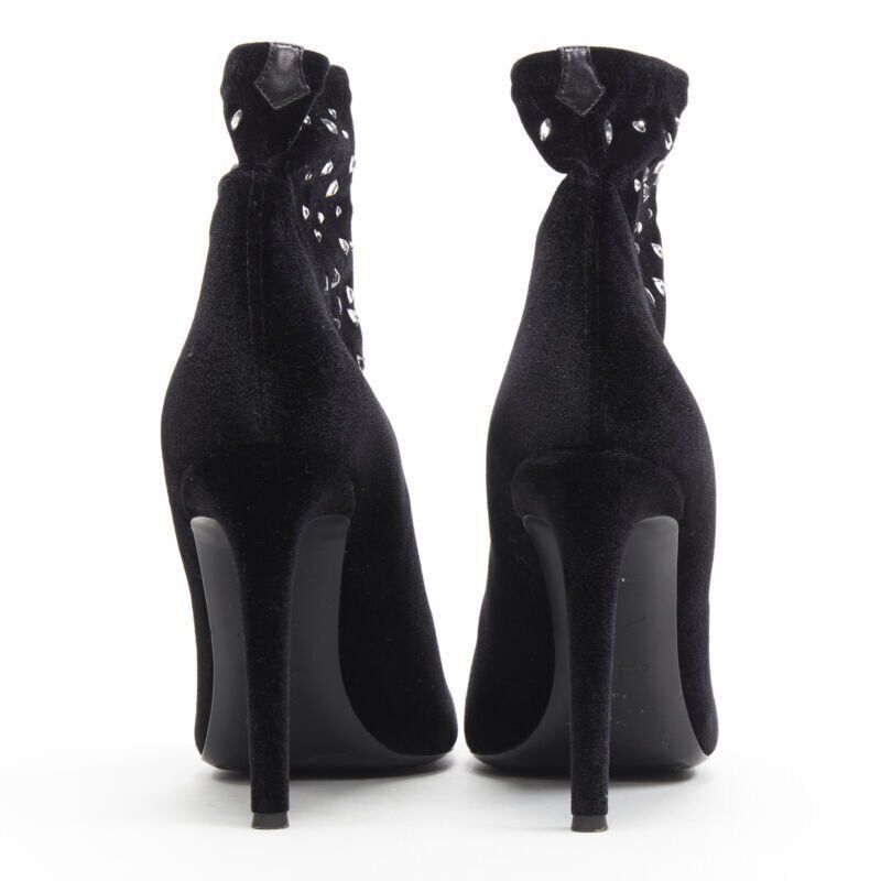 Giuseppe Zanotti GIUSEPPE ZANOTTI black velvet crystal jewel embellished pull on sock bootie EU39 Size US 9 / IT 39 - 5 Thumbnail