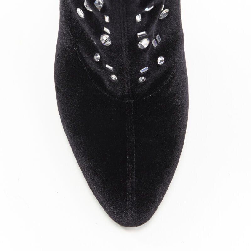 Giuseppe Zanotti GIUSEPPE ZANOTTI black velvet crystal jewel embellished pull on sock bootie EU39 Size US 9 / IT 39 - 7 Thumbnail