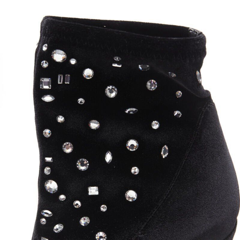 Giuseppe Zanotti GIUSEPPE ZANOTTI black velvet crystal jewel embellished pull on sock bootie EU39 Size US 9 / IT 39 - 9 Thumbnail