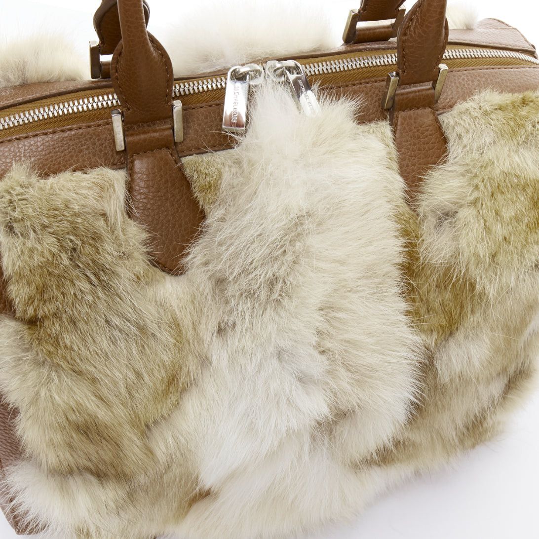 Michael Kors MICHAEL KORS COLLECTION brown leather cream coyote fur duffel tote bag Size ONE SIZE - 7 Thumbnail