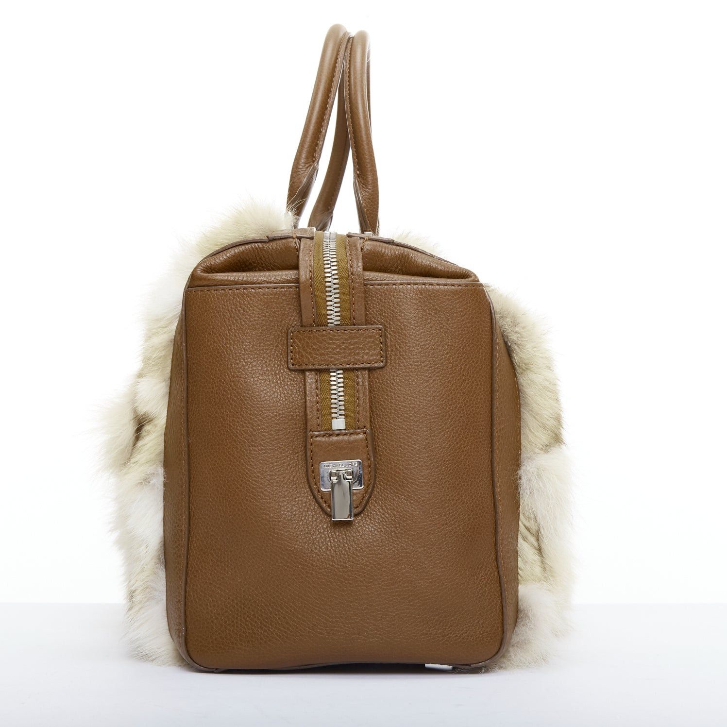 Michael Kors MICHAEL KORS COLLECTION brown leather cream coyote fur duffel tote bag Size ONE SIZE - 4 Thumbnail
