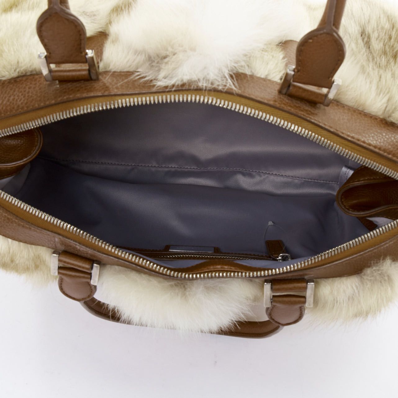 Michael Kors MICHAEL KORS COLLECTION brown leather cream coyote fur duffel tote bag Size ONE SIZE - 9 Thumbnail