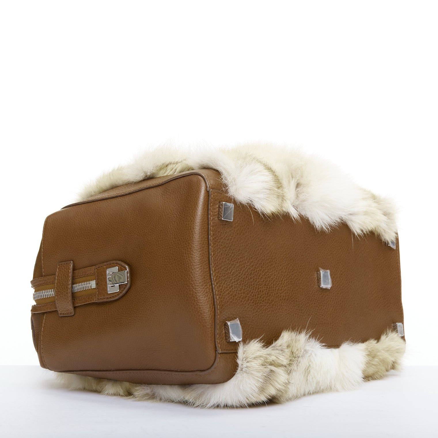 Michael Kors MICHAEL KORS COLLECTION brown leather cream coyote fur duffel tote bag Size ONE SIZE - 6 Thumbnail