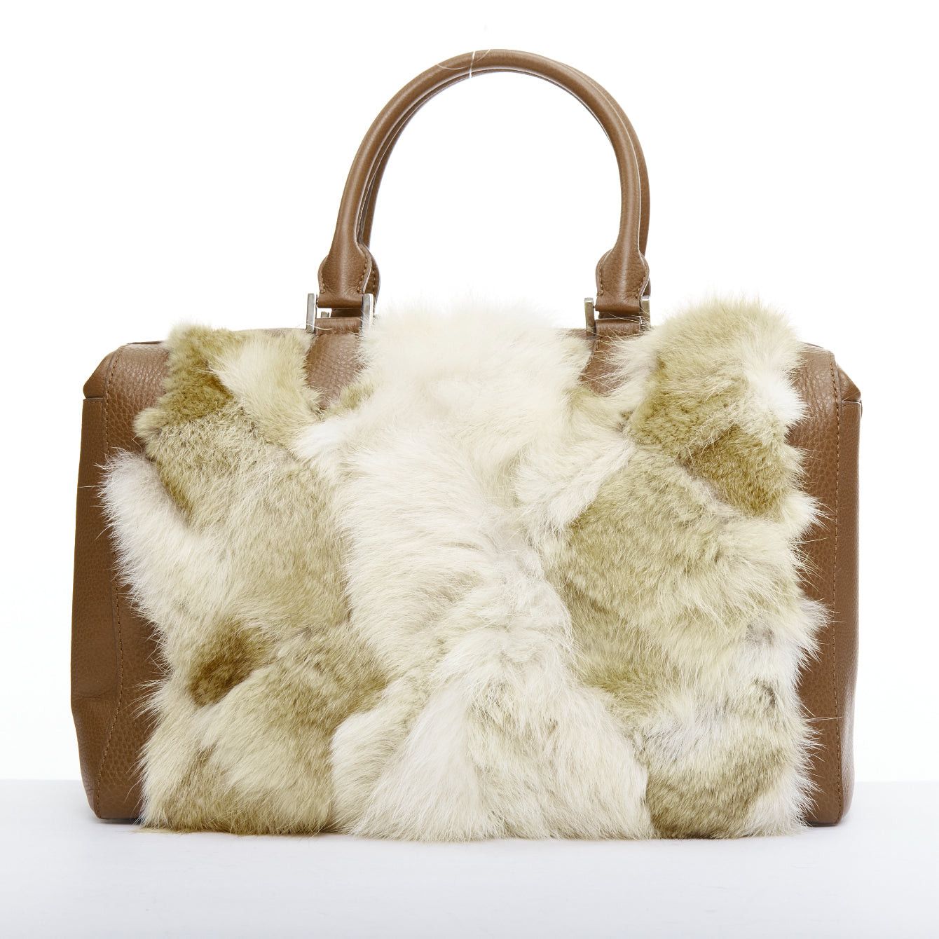 Michael Kors MICHAEL KORS COLLECTION brown leather cream coyote fur duffel tote bag Size ONE SIZE - 5 Thumbnail