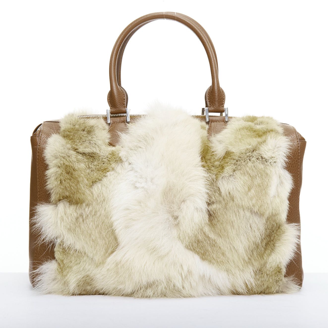 Michael Kors MICHAEL KORS COLLECTION brown leather cream coyote fur duffel tote bag Size ONE SIZE - 3 Thumbnail
