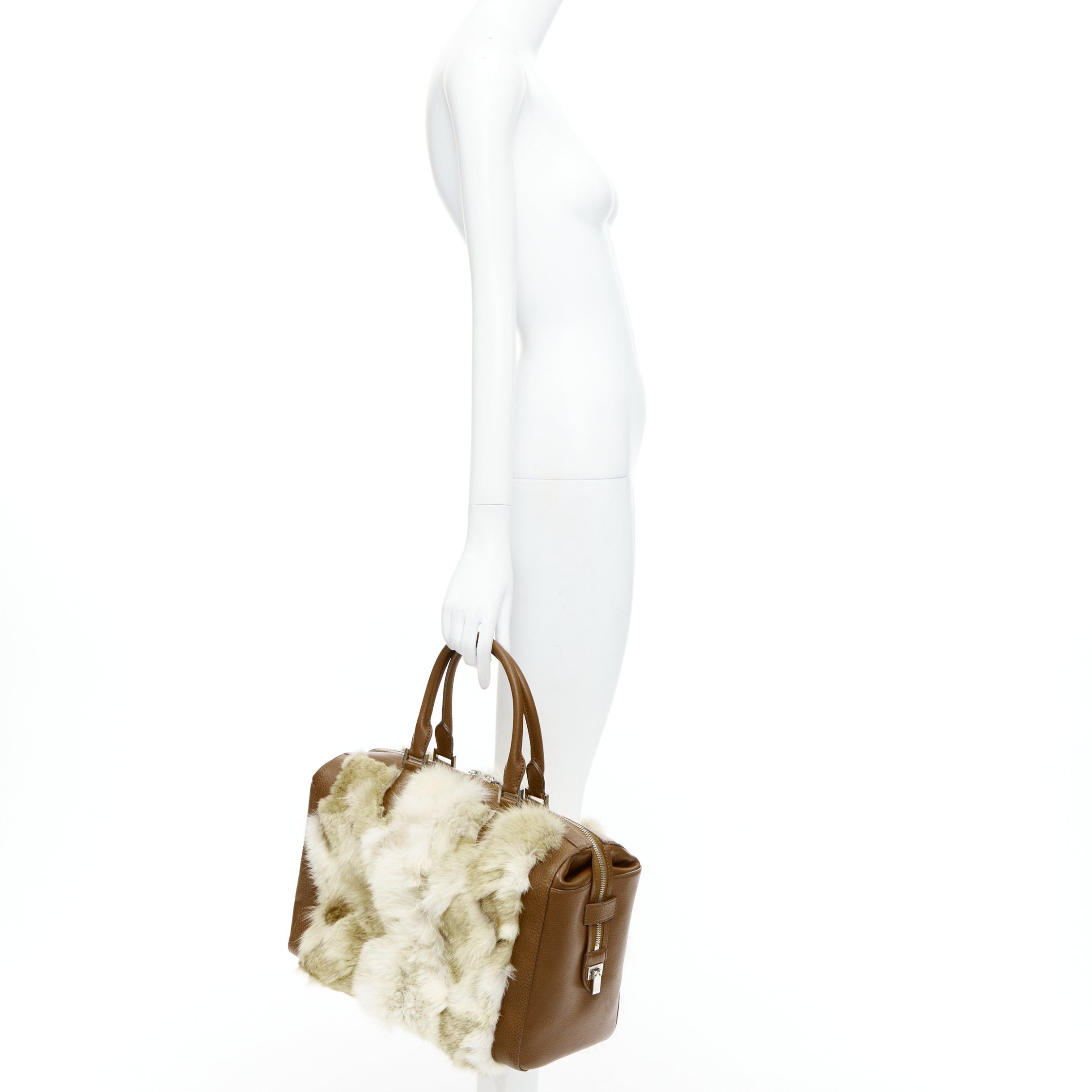 Michael Kors MICHAEL KORS COLLECTION brown leather cream coyote fur duffel tote bag Size ONE SIZE - 2 Thumbnail