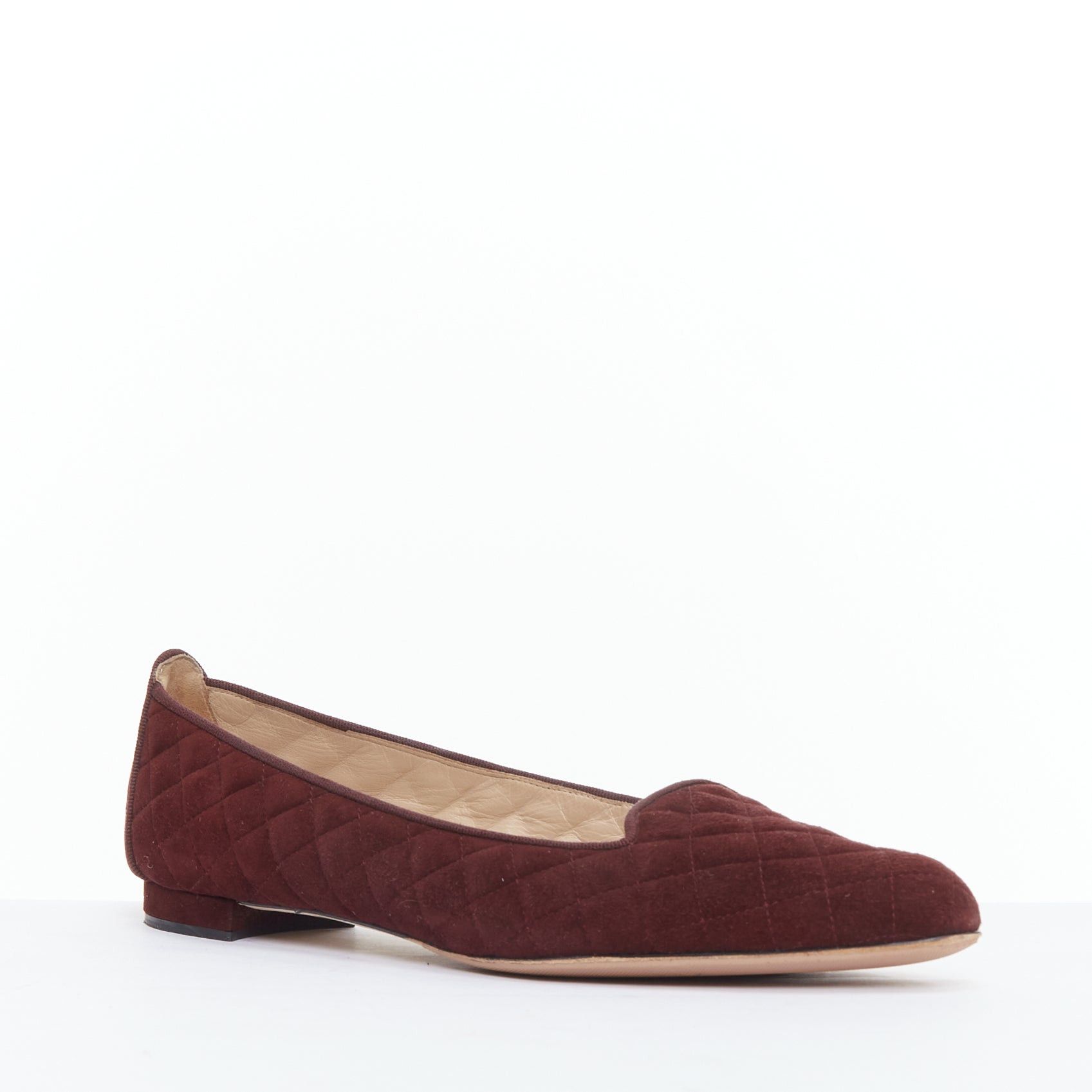 Manolo Blahnik MANOLO BLAHNIK burgundy quilted suede square toe loafer flats EU39 Size US 9 / IT 39 - 3 Thumbnail