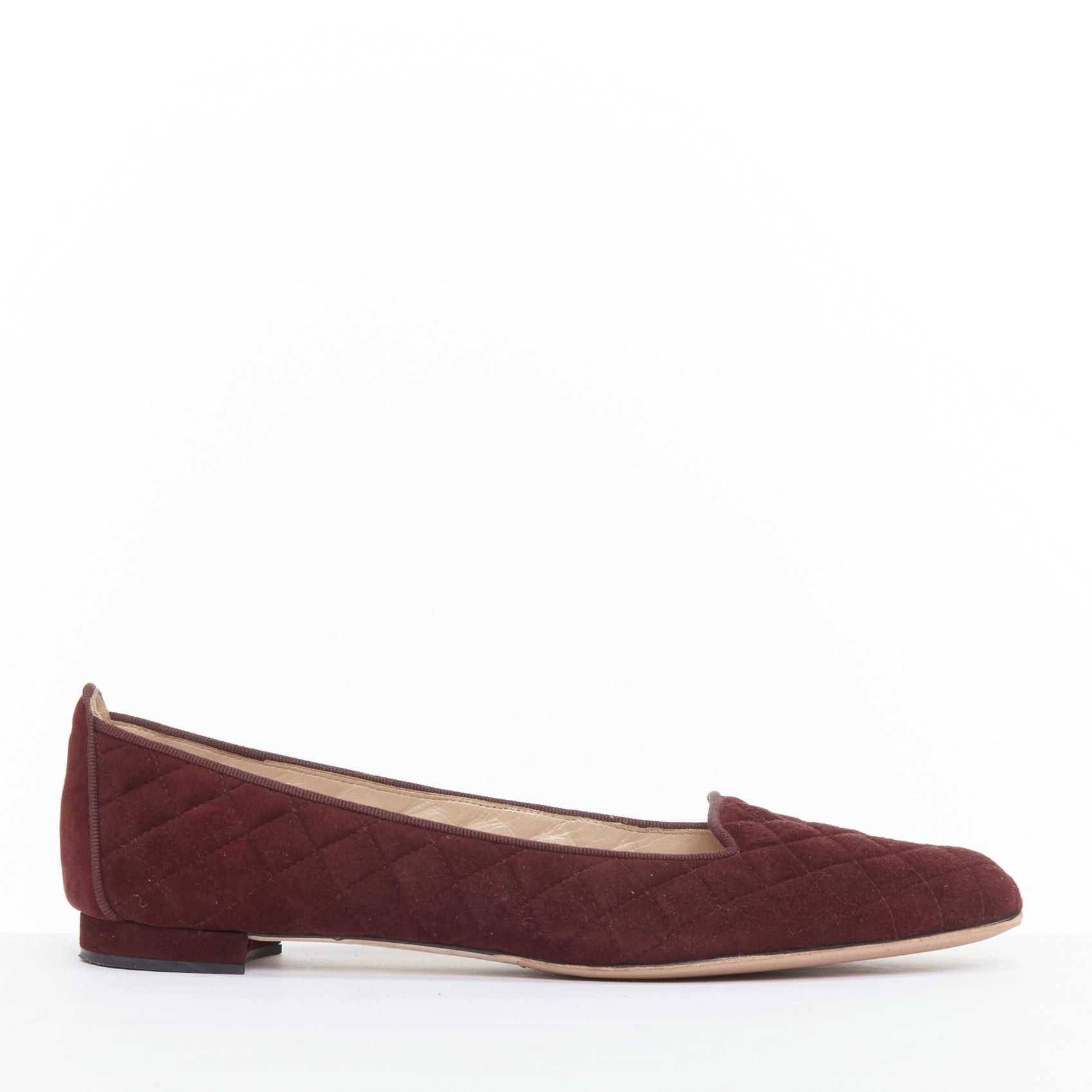 Manolo Blahnik MANOLO BLAHNIK burgundy quilted suede square toe loafer flats EU39 Size US 9 / IT 39 - 2 Thumbnail