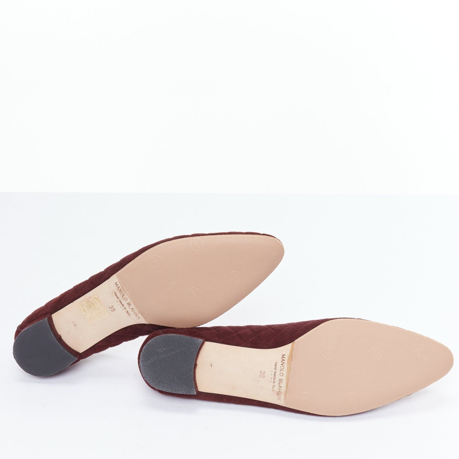 Manolo Blahnik MANOLO BLAHNIK burgundy quilted suede square toe loafer flats EU39 Size US 9 / IT 39 - 11 Thumbnail