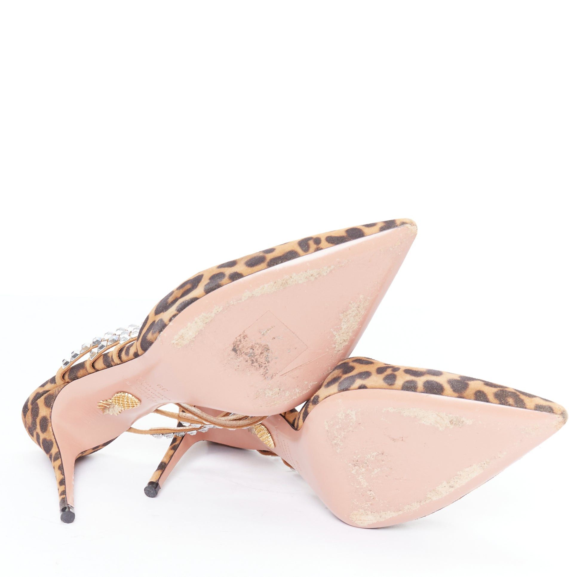 Aquazzura AQUAZZURA Donata brown leopard suede crystal straps mules EU39 Size US 9 / IT 39 - 11 Thumbnail
