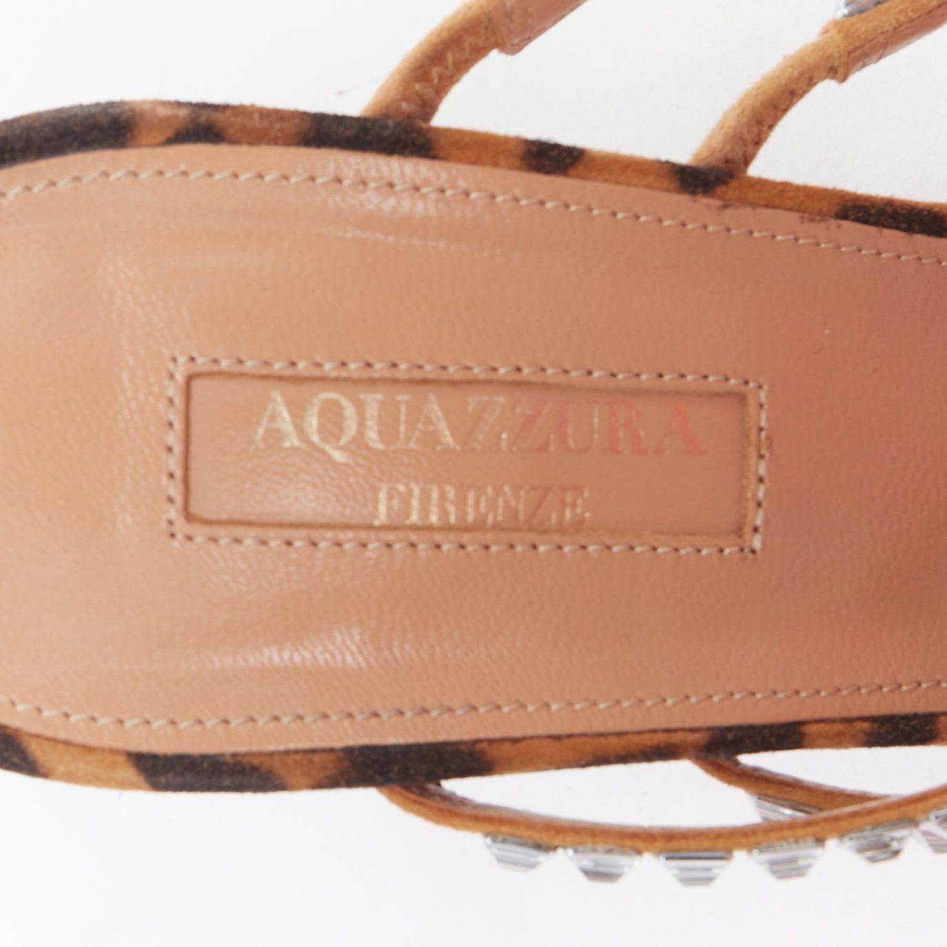Aquazzura AQUAZZURA Donata brown leopard suede crystal straps mules EU39 Size US 9 / IT 39 - 9 Thumbnail