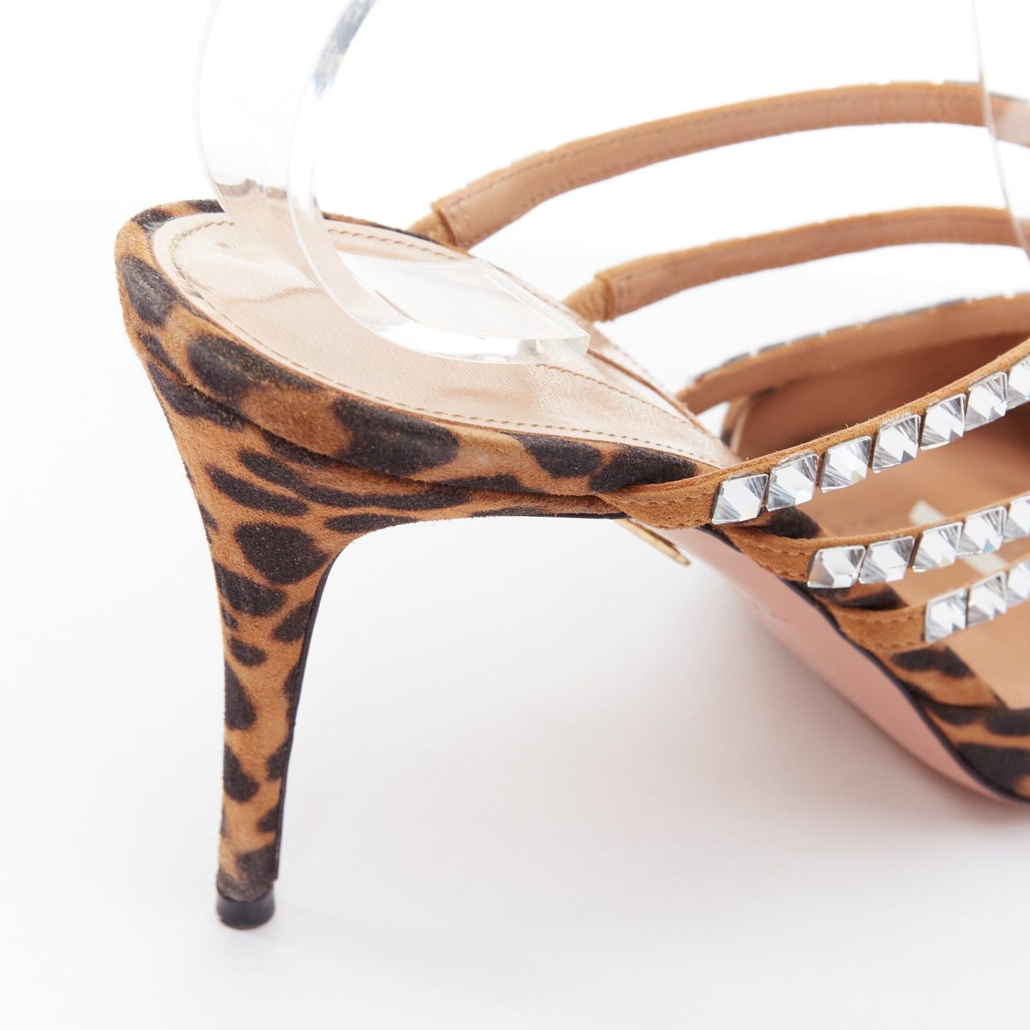 Aquazzura AQUAZZURA Donata brown leopard suede crystal straps mules EU39 Size US 9 / IT 39 - 8 Thumbnail