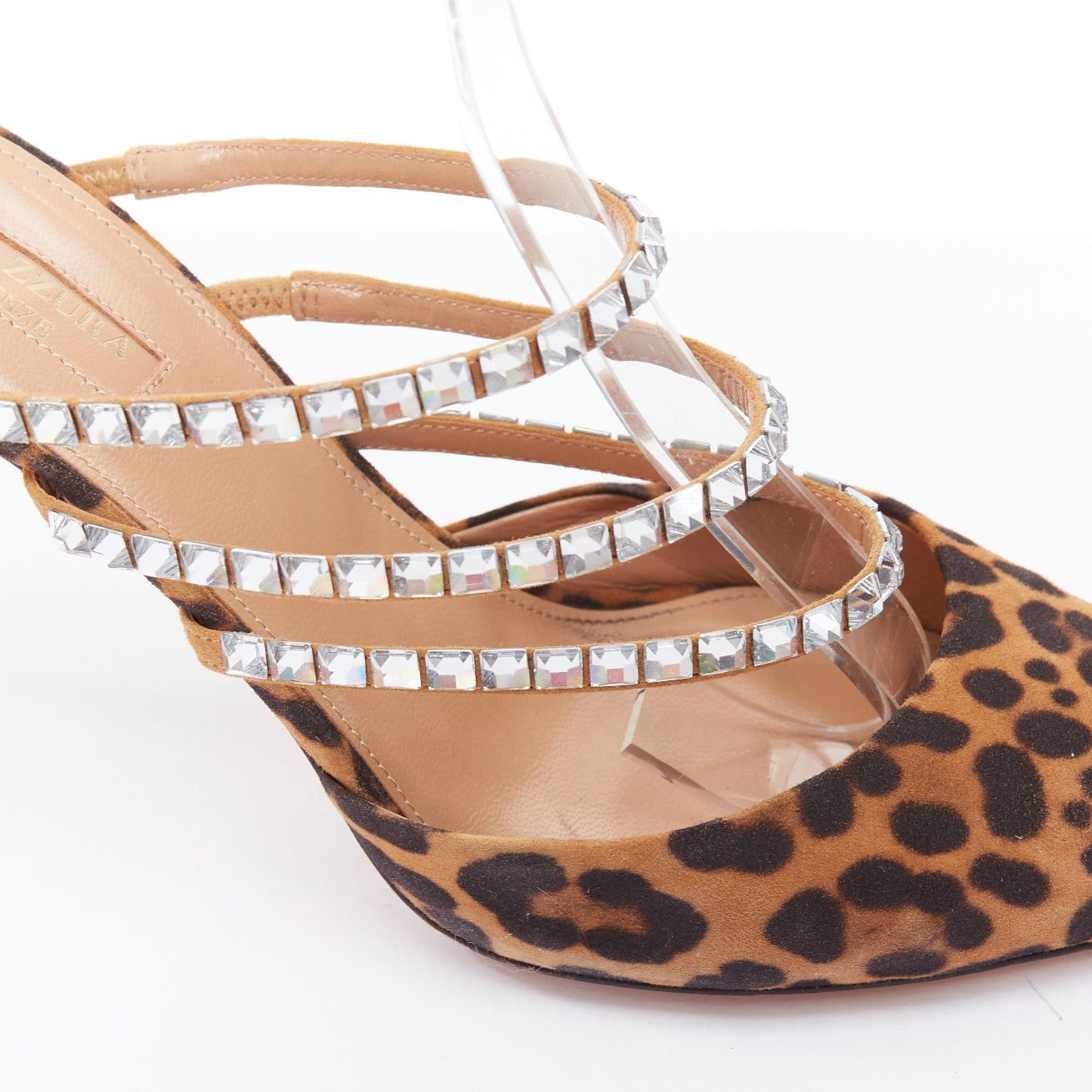 Aquazzura AQUAZZURA Donata brown leopard suede crystal straps mules EU39 Size US 9 / IT 39 - 7 Thumbnail