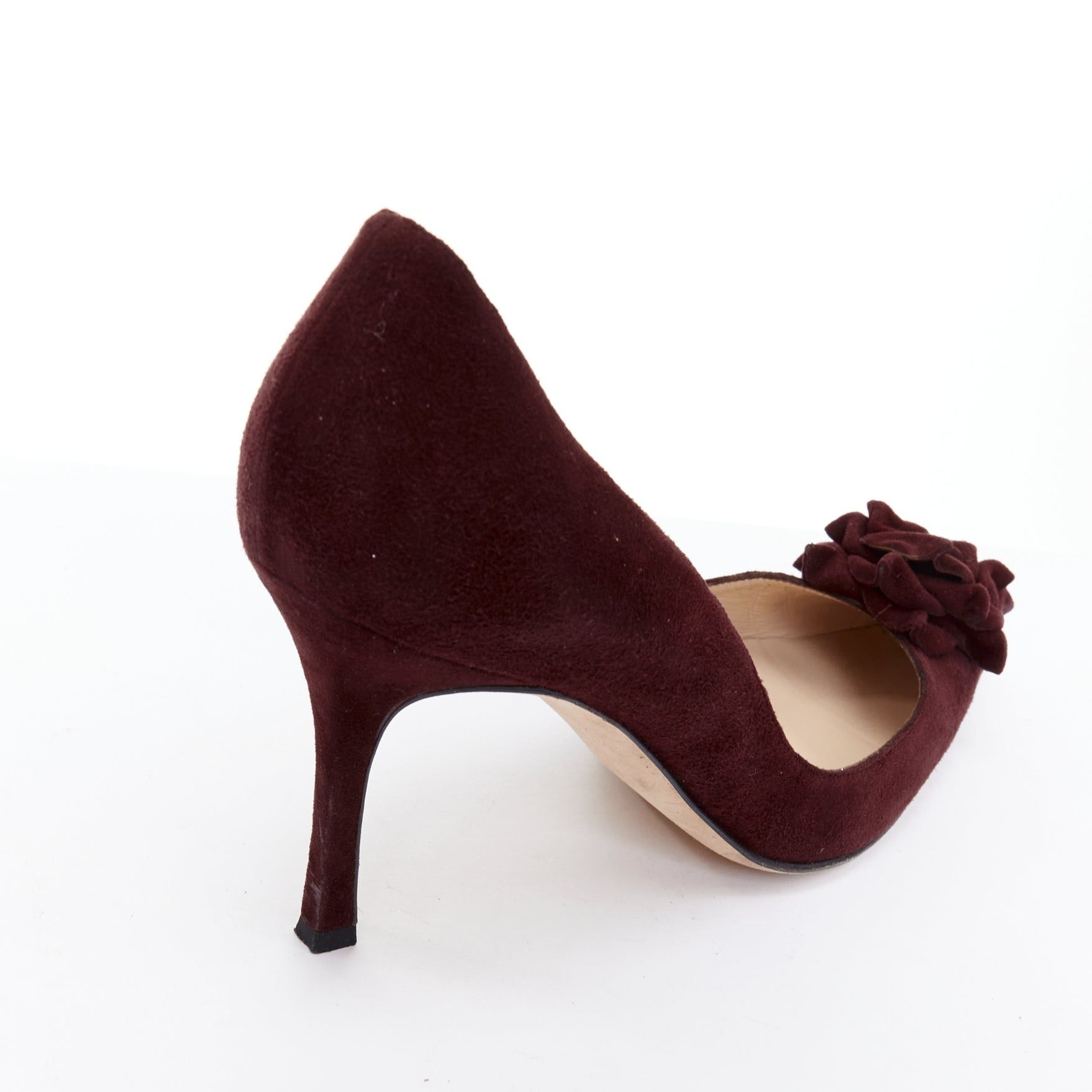 Manolo Blahnik MANOLO BLAHNIK Lisa burgundy suede flower applique pumps EU39 Size US 9 / IT 39 - 8 Thumbnail