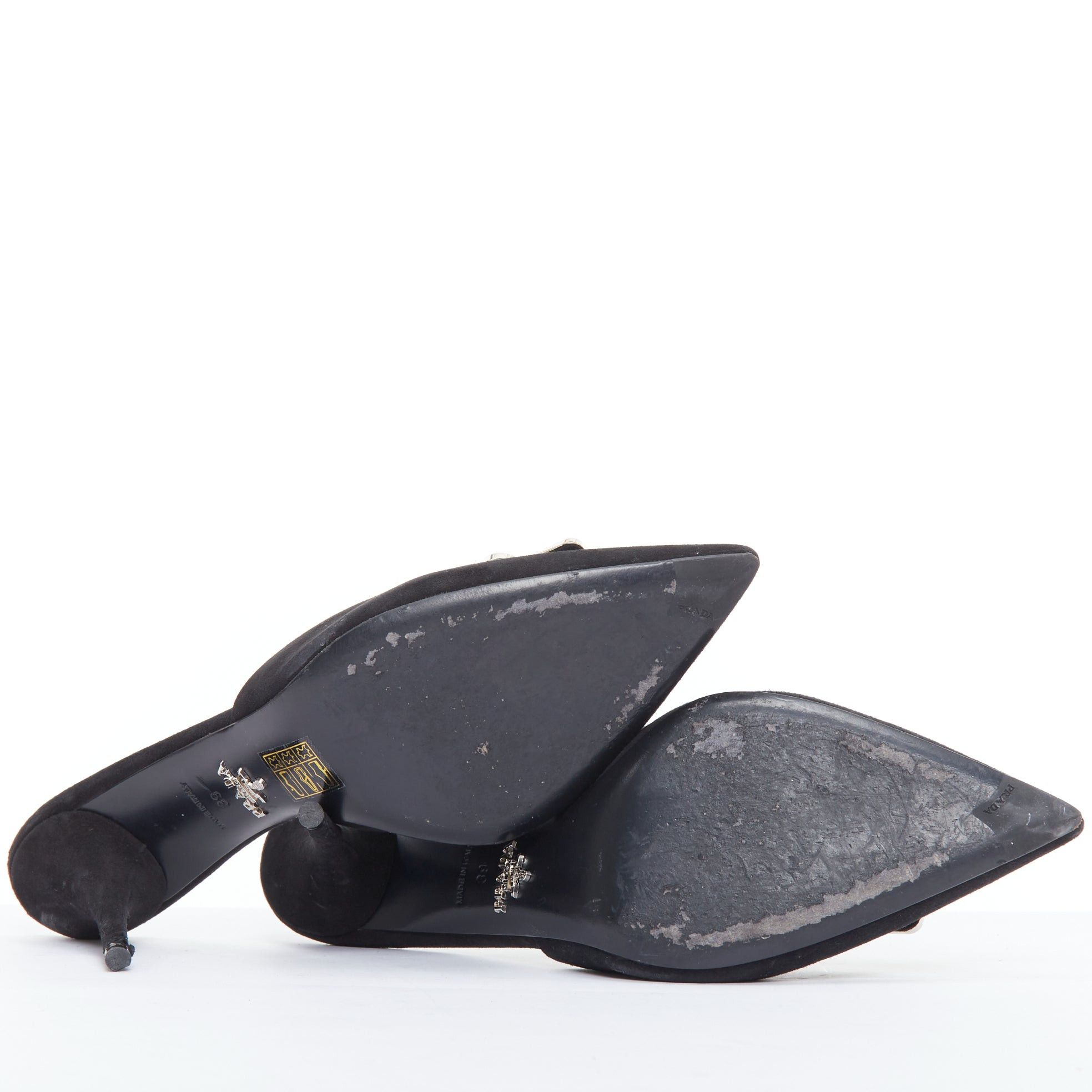 Prada PRADA black crystal rectangle buckle suede leather mules EU39 Size US 9 / IT 39 - 11 Thumbnail
