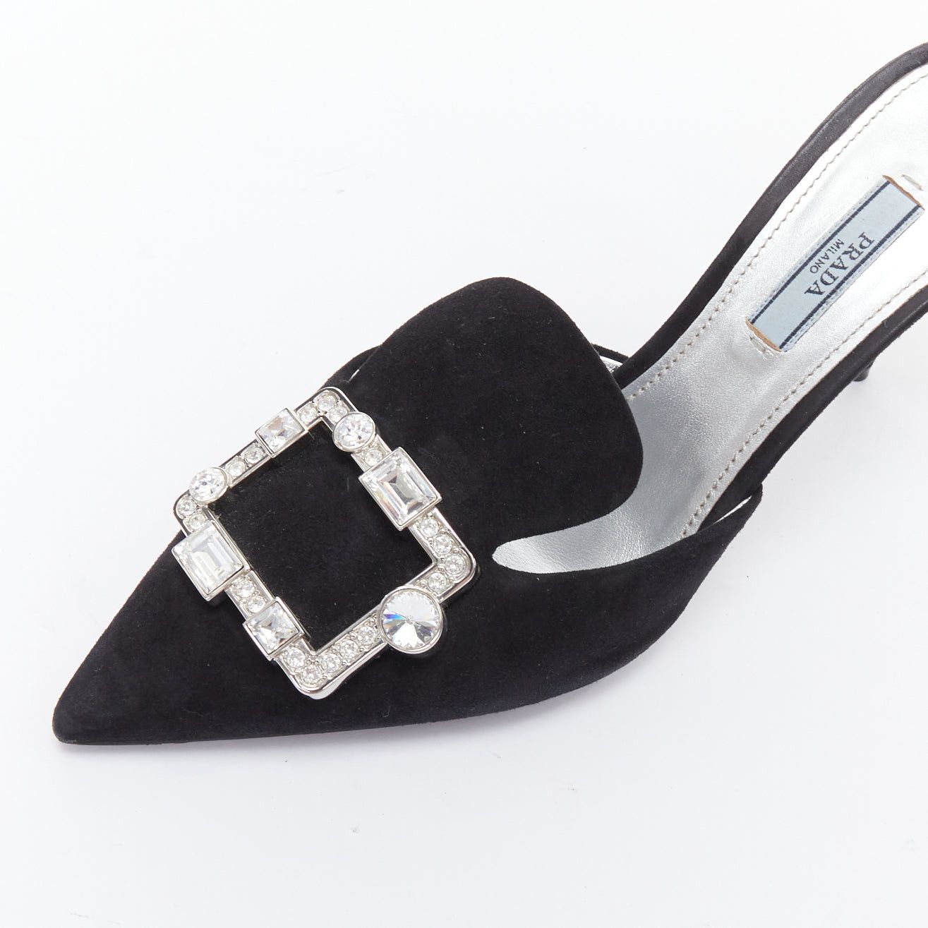 Prada PRADA black crystal rectangle buckle suede leather mules EU39 Size US 9 / IT 39 - 7 Thumbnail