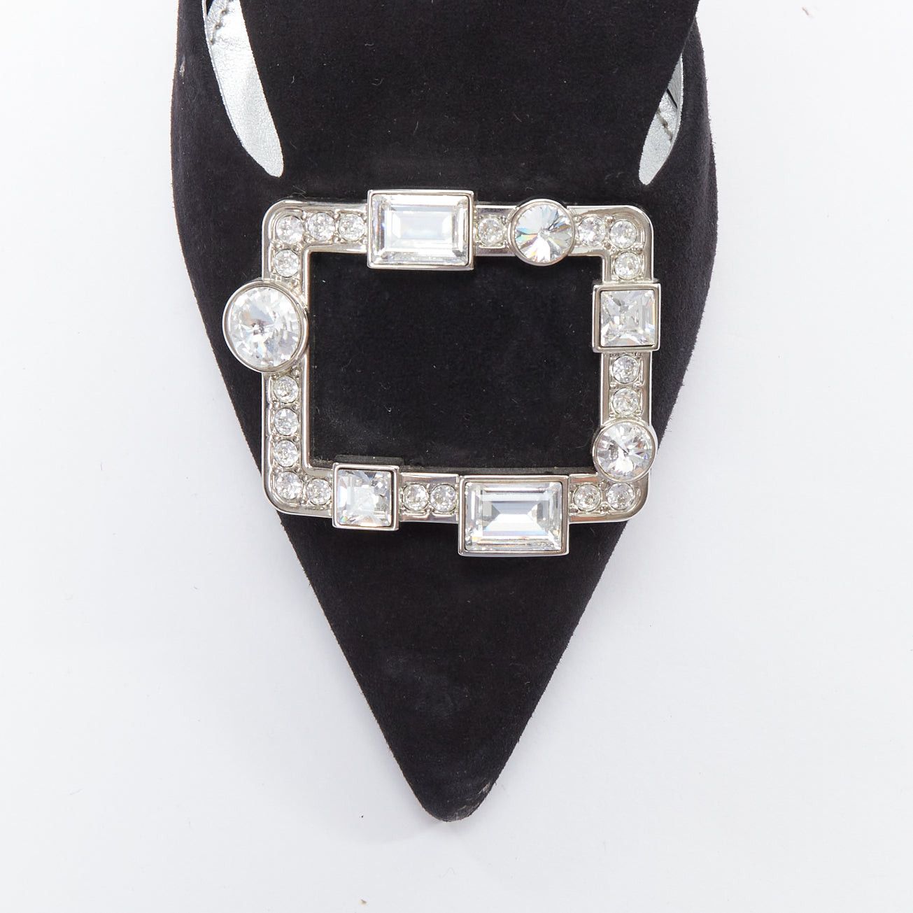 Prada PRADA black crystal rectangle buckle suede leather mules EU39 Size US 9 / IT 39 - 6 Thumbnail