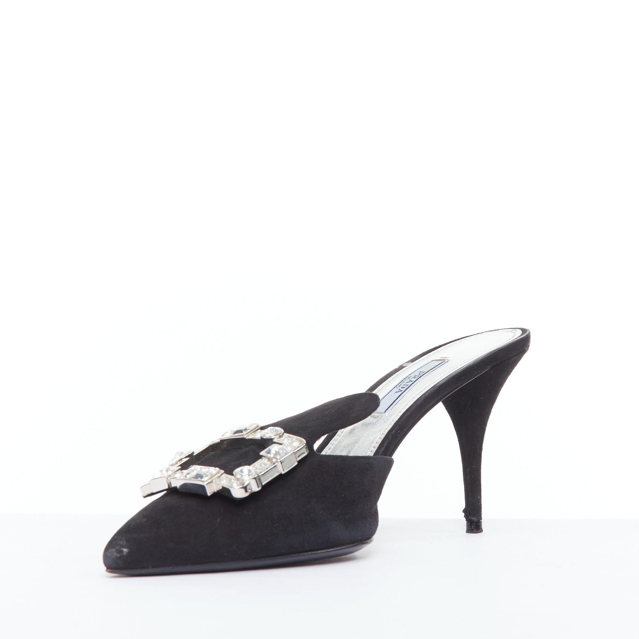 Prada PRADA black crystal rectangle buckle suede leather mules EU39 Size US 9 / IT 39 - 4 Thumbnail
