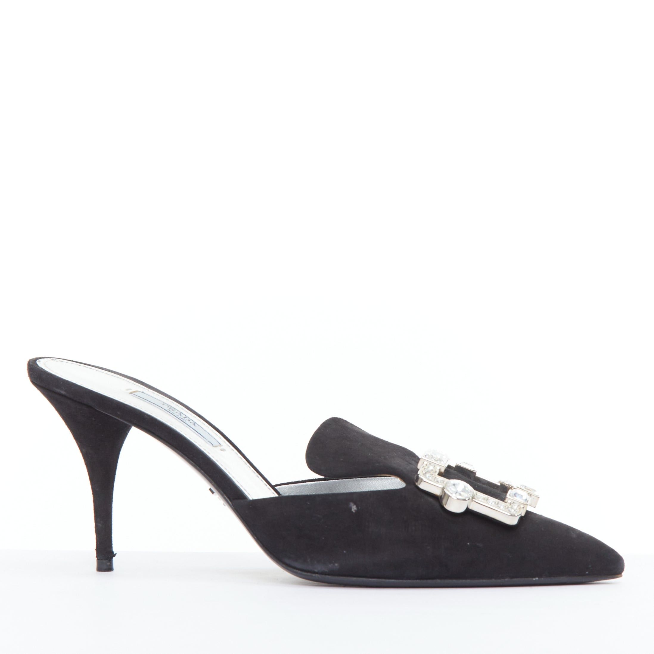 Prada PRADA black crystal rectangle buckle suede leather mules EU39 Size US 9 / IT 39 - 2 Thumbnail
