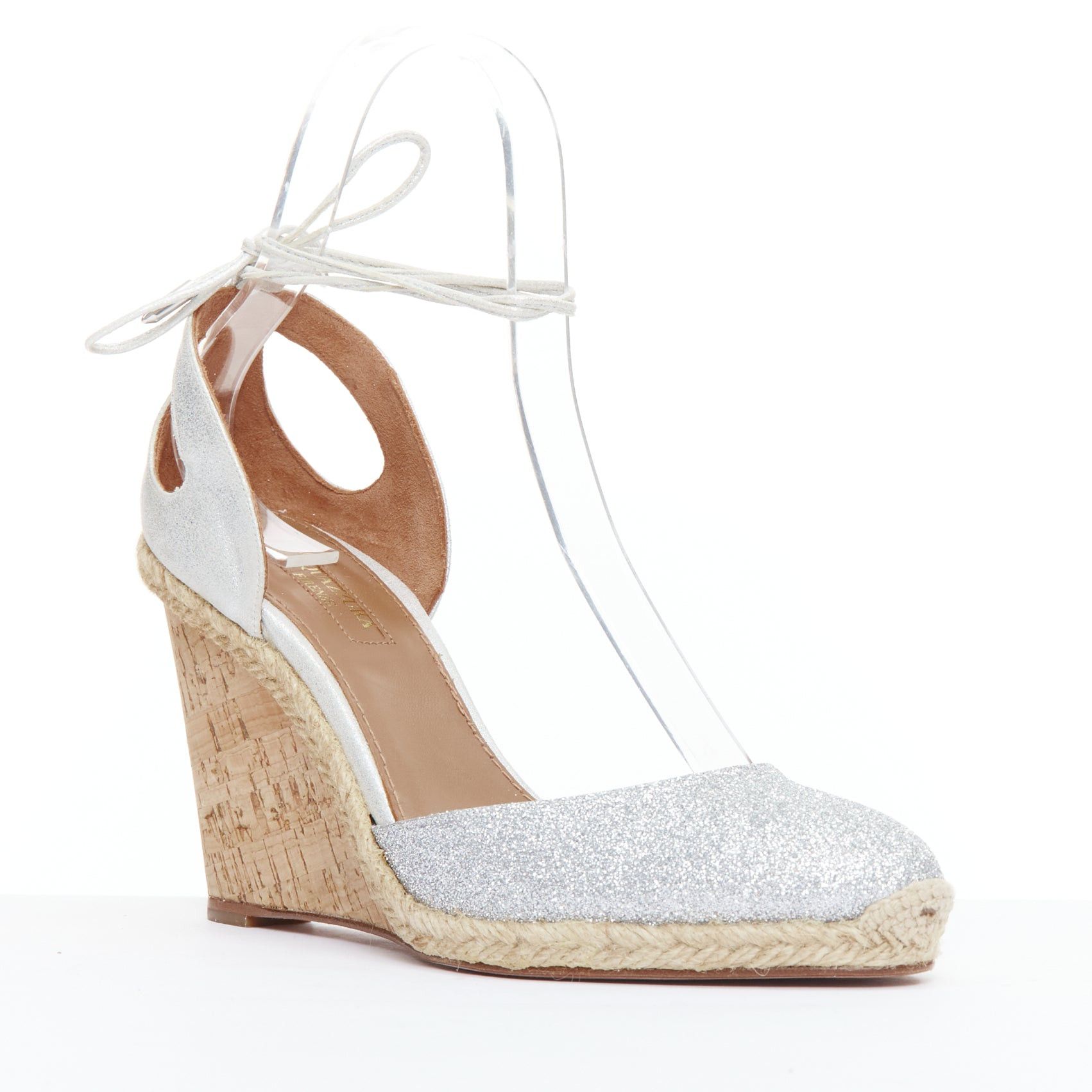 Aquazzura AQUAZZURA Palm Beach metallic glitter cork wedge sandals EU39 Size US 9 / IT 39 - 2 Thumbnail