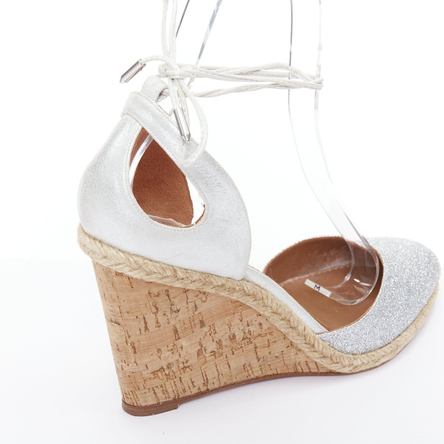 Aquazzura AQUAZZURA Palm Beach metallic glitter cork wedge sandals EU39 Size US 9 / IT 39 - 8 Thumbnail