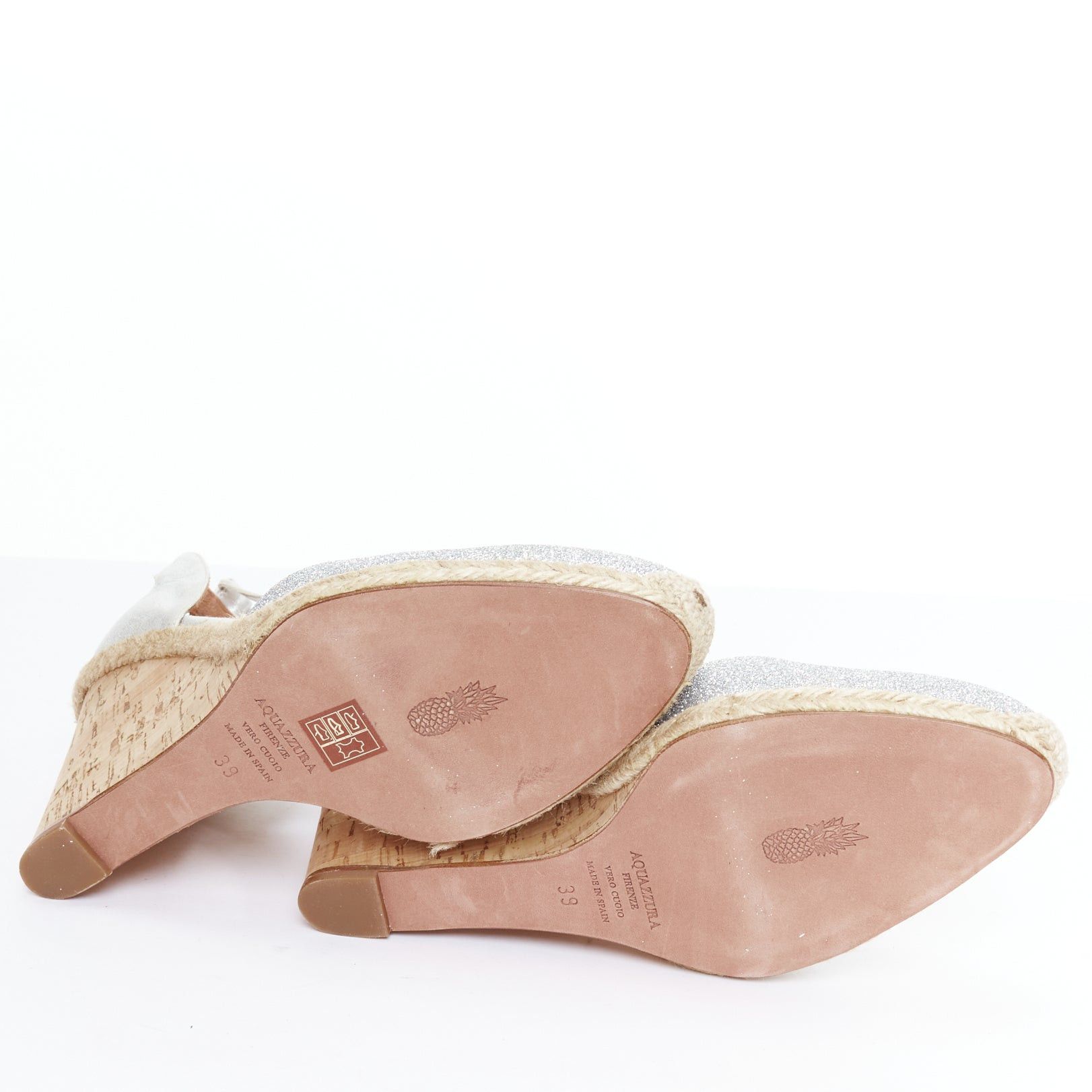 Aquazzura AQUAZZURA Palm Beach metallic glitter cork wedge sandals EU39 Size US 9 / IT 39 - 11 Thumbnail