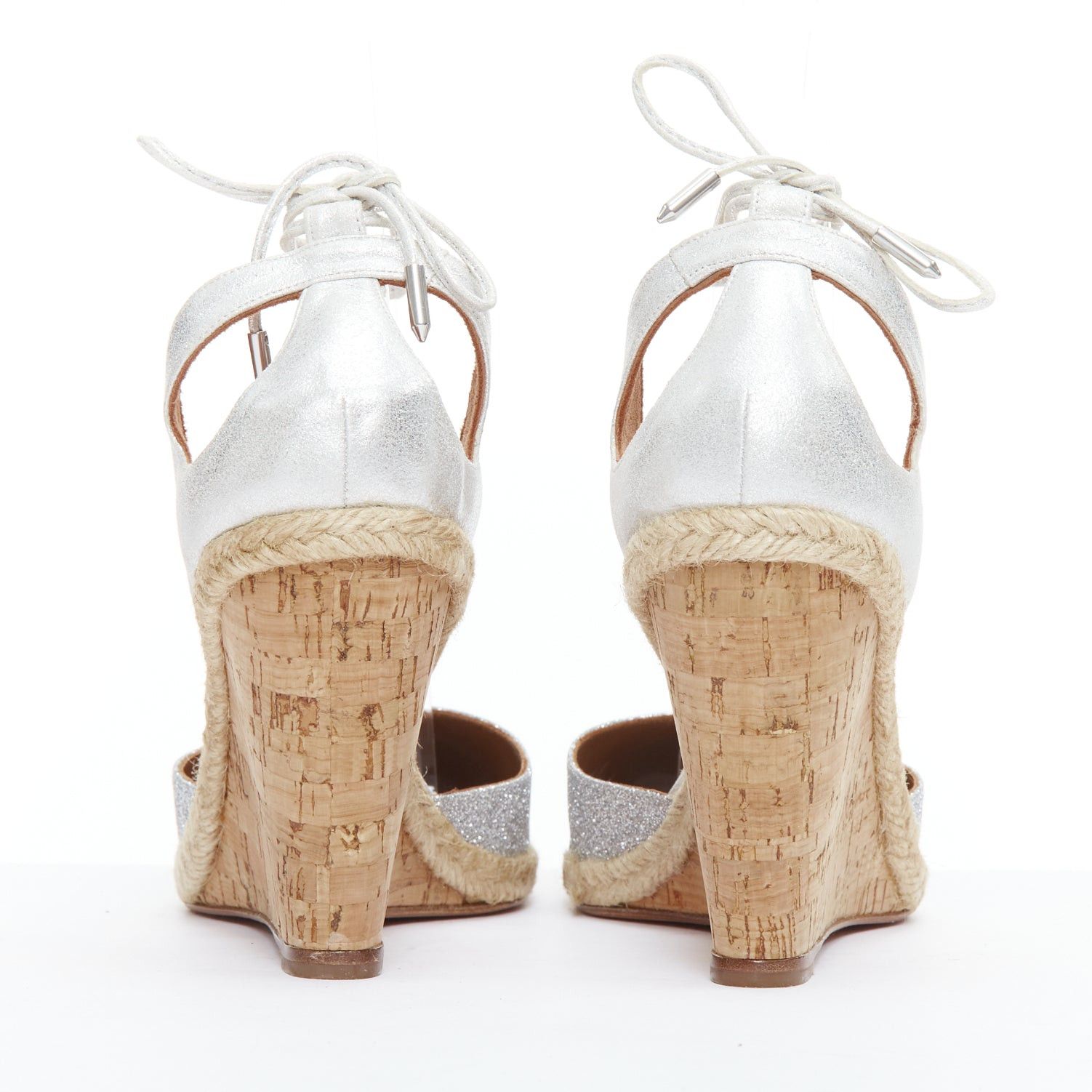 Aquazzura AQUAZZURA Palm Beach metallic glitter cork wedge sandals EU39 Size US 9 / IT 39 - 5 Thumbnail