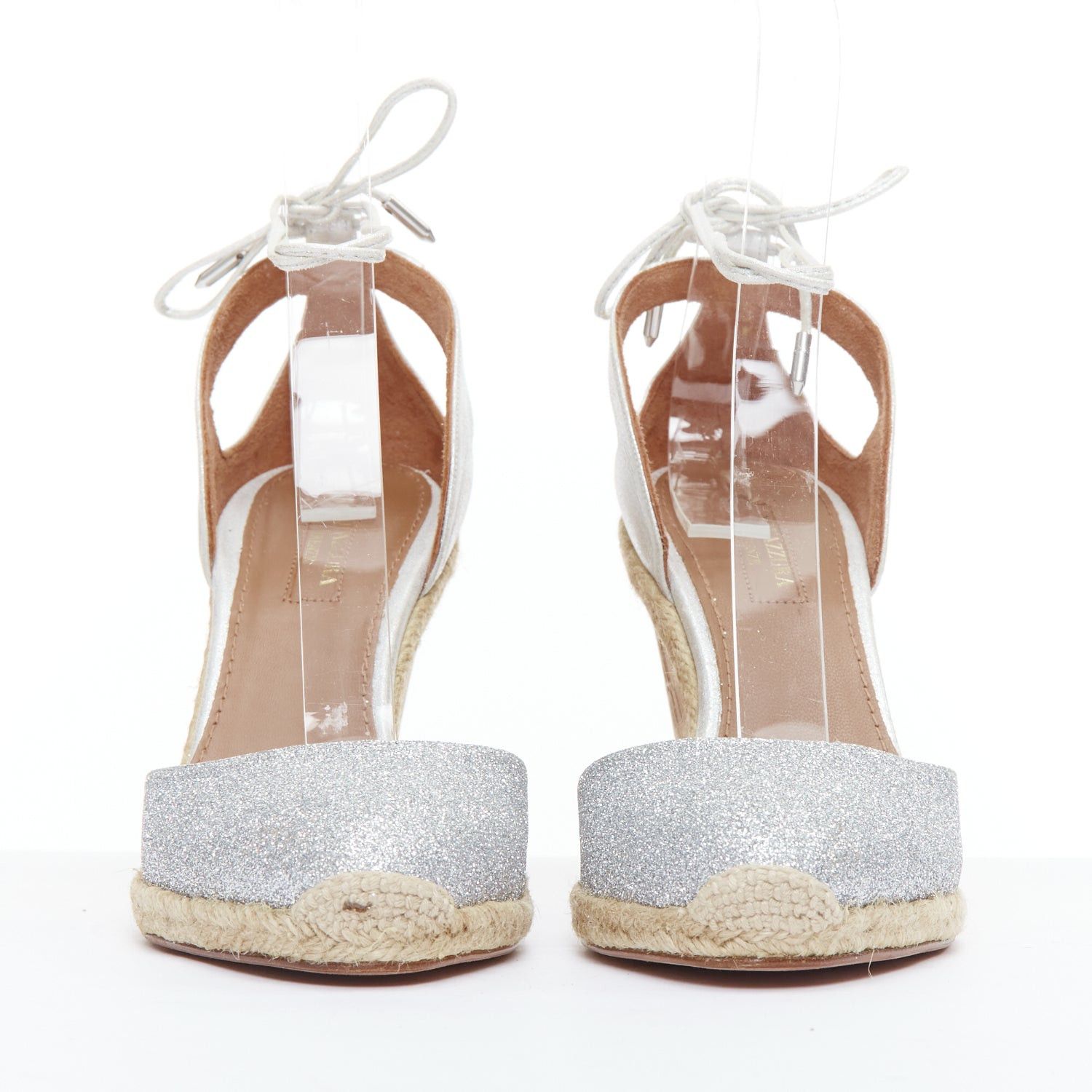 Aquazzura AQUAZZURA Palm Beach metallic glitter cork wedge sandals EU39 Size US 9 / IT 39 - 3 Thumbnail