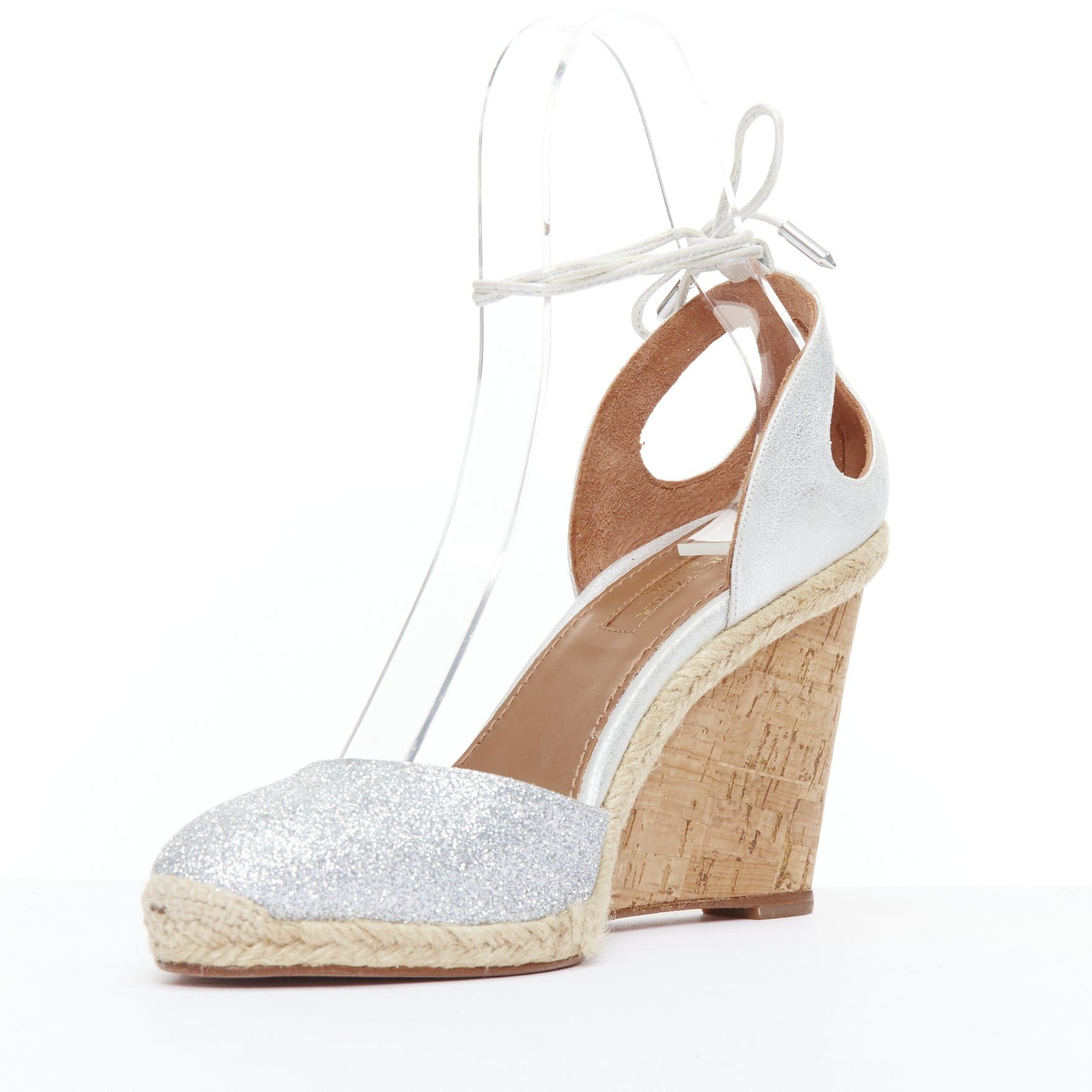 Aquazzura AQUAZZURA Palm Beach metallic glitter cork wedge sandals EU39 Size US 9 / IT 39 - 4 Thumbnail
