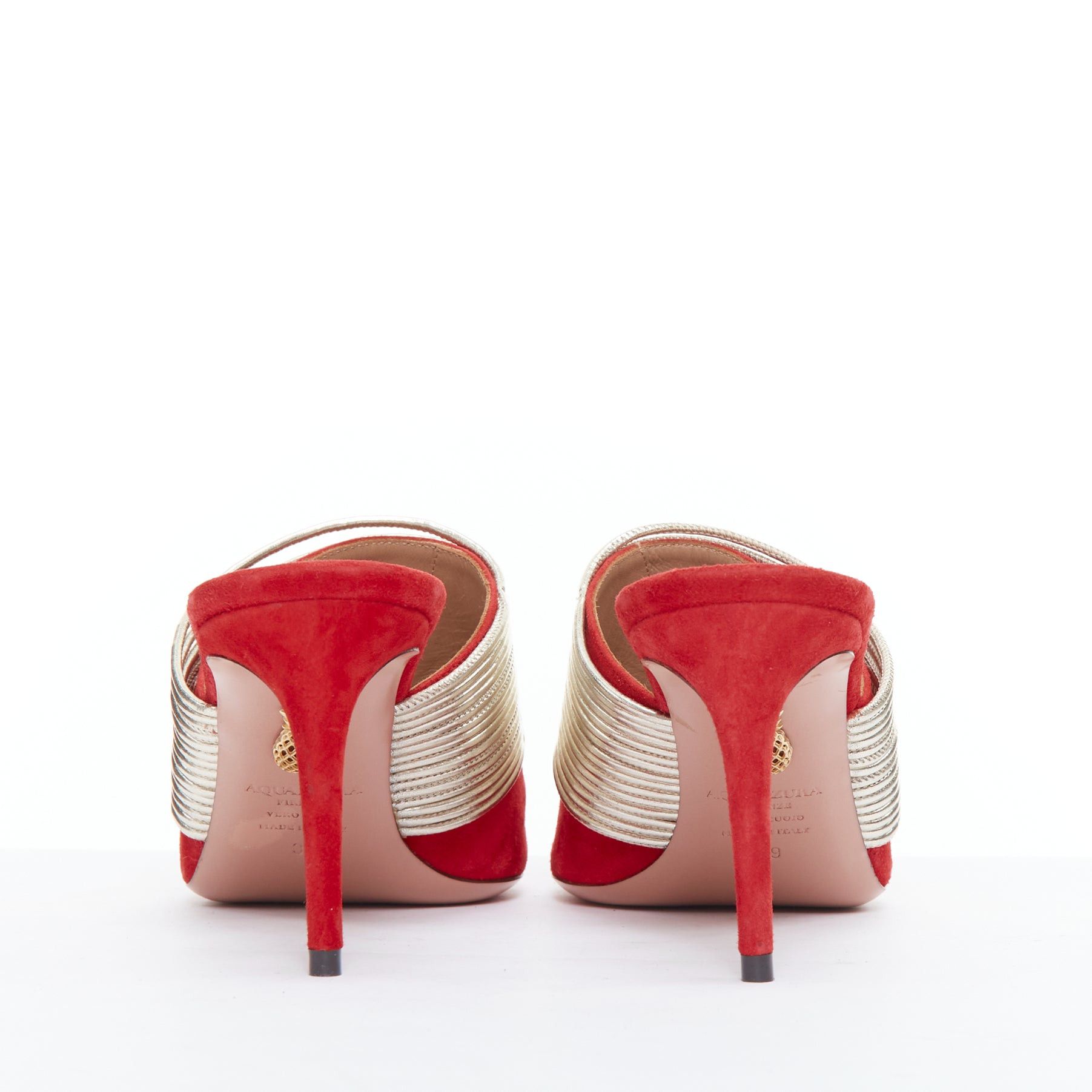 Aquazzura AQUAZZURA Rendez Vous red gold tone multi-strand heel mules EU39 Size US 9 / IT 39 - 5 Thumbnail