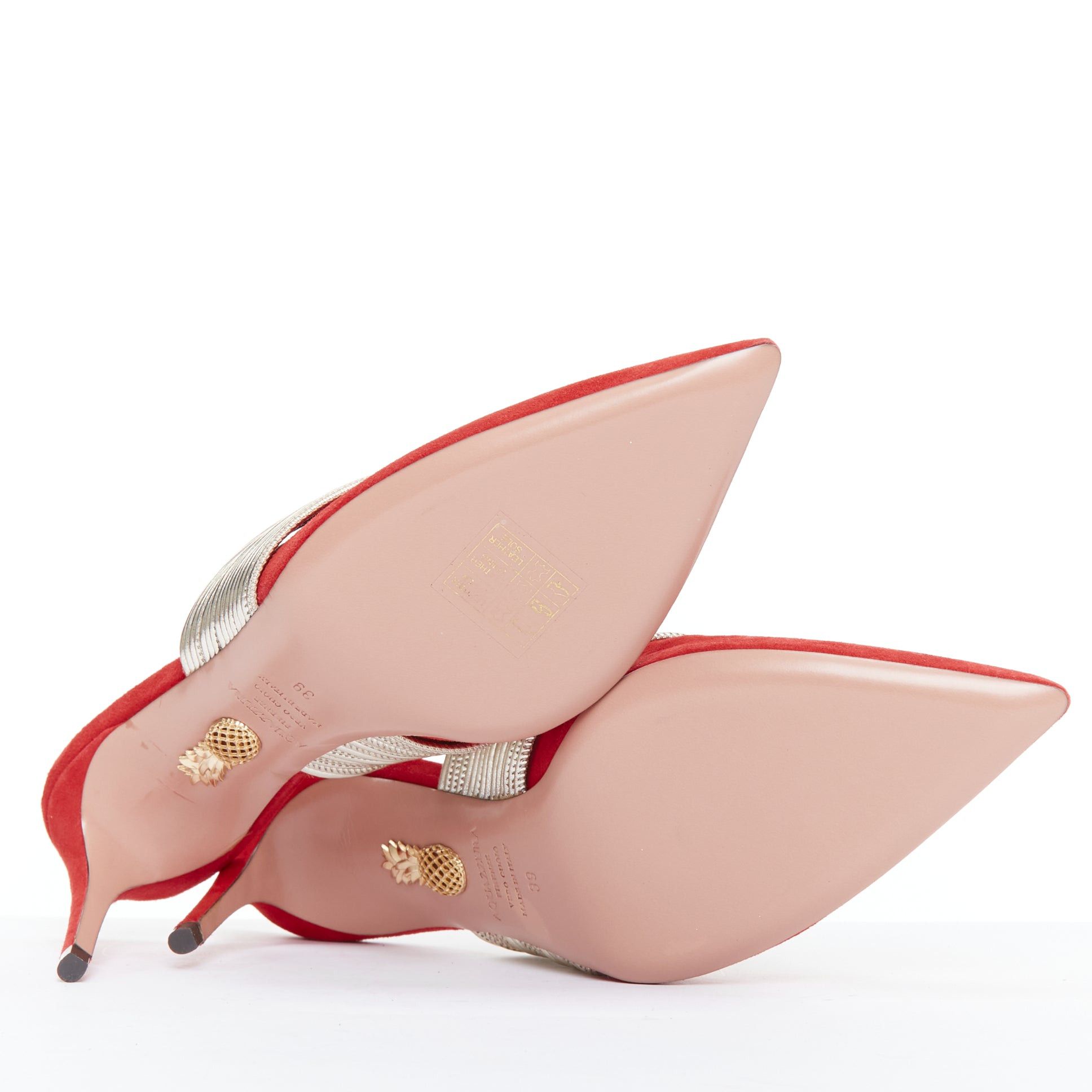 Aquazzura AQUAZZURA Rendez Vous red gold tone multi-strand heel mules EU39 Size US 9 / IT 39 - 11 Thumbnail
