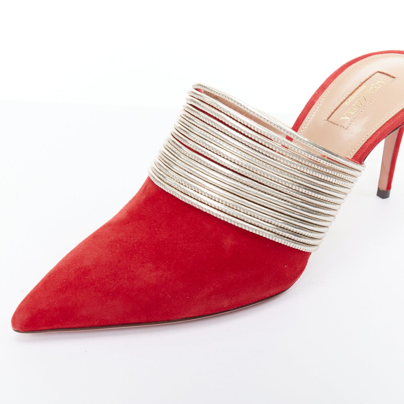 Aquazzura AQUAZZURA Rendez Vous red gold tone multi-strand heel mules EU39 Size US 9 / IT 39 - 7 Thumbnail