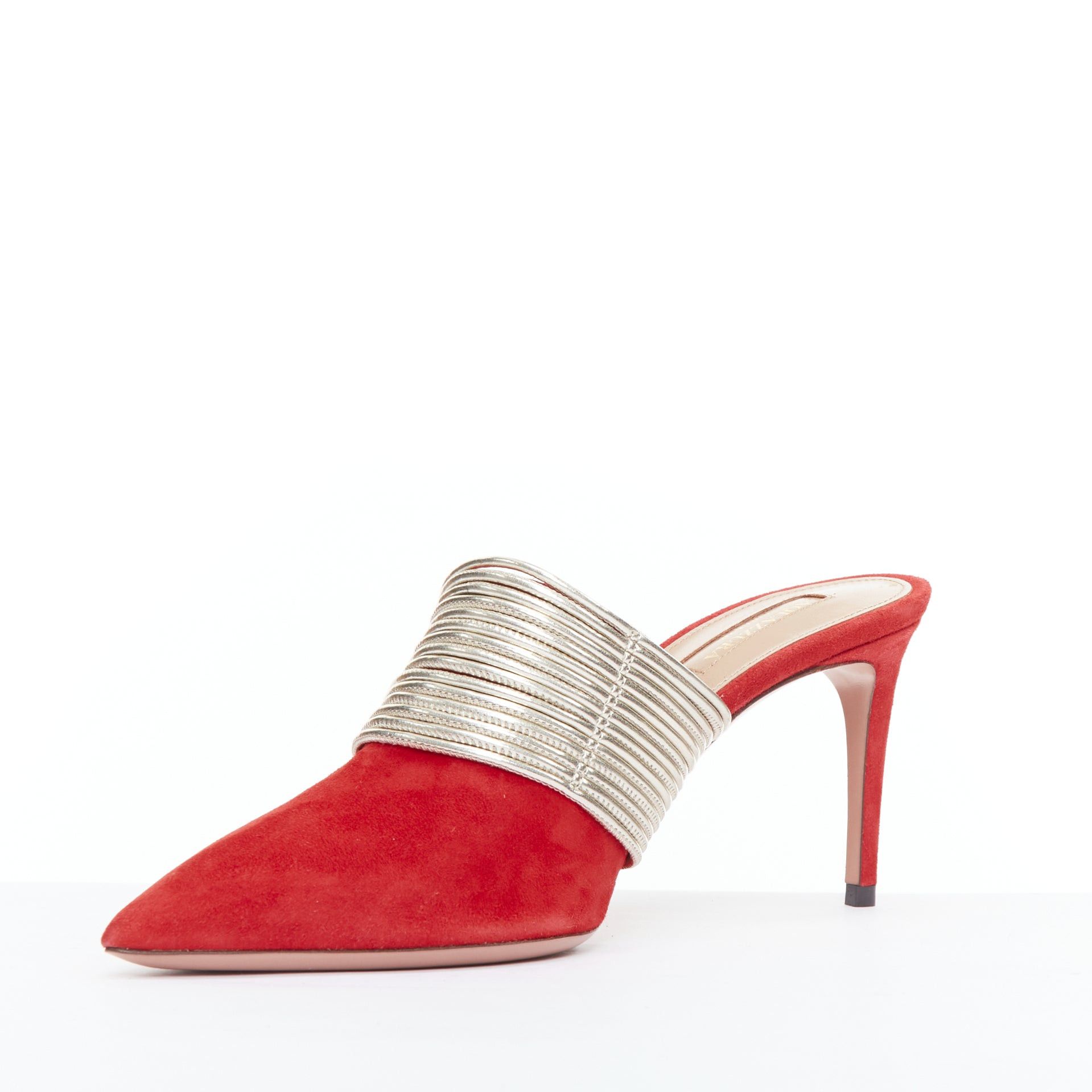 Aquazzura AQUAZZURA Rendez Vous red gold tone multi-strand heel mules EU39 Size US 9 / IT 39 - 4 Thumbnail