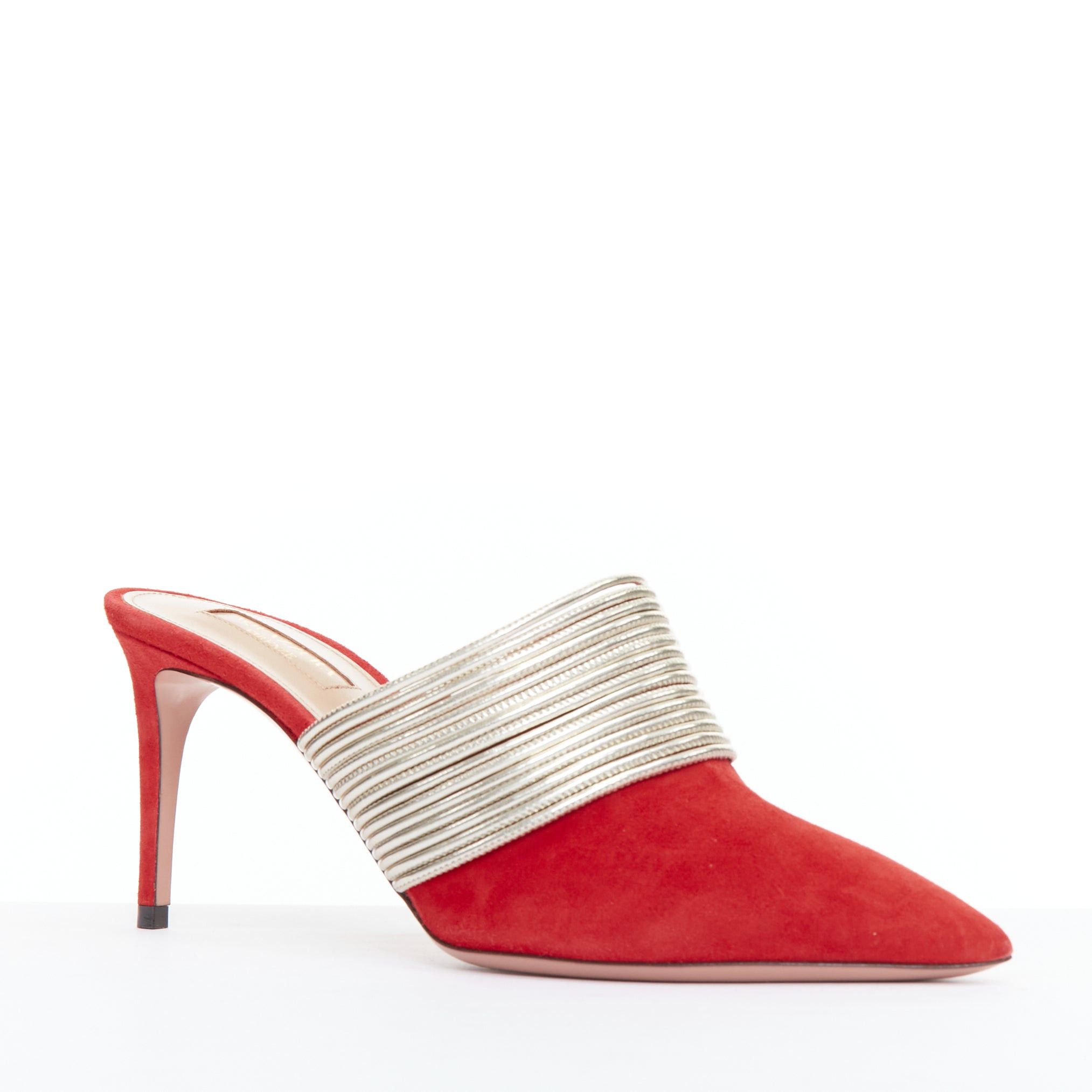 Aquazzura AQUAZZURA Rendez Vous red gold tone multi-strand heel mules EU39 Size US 9 / IT 39 - 2 Thumbnail