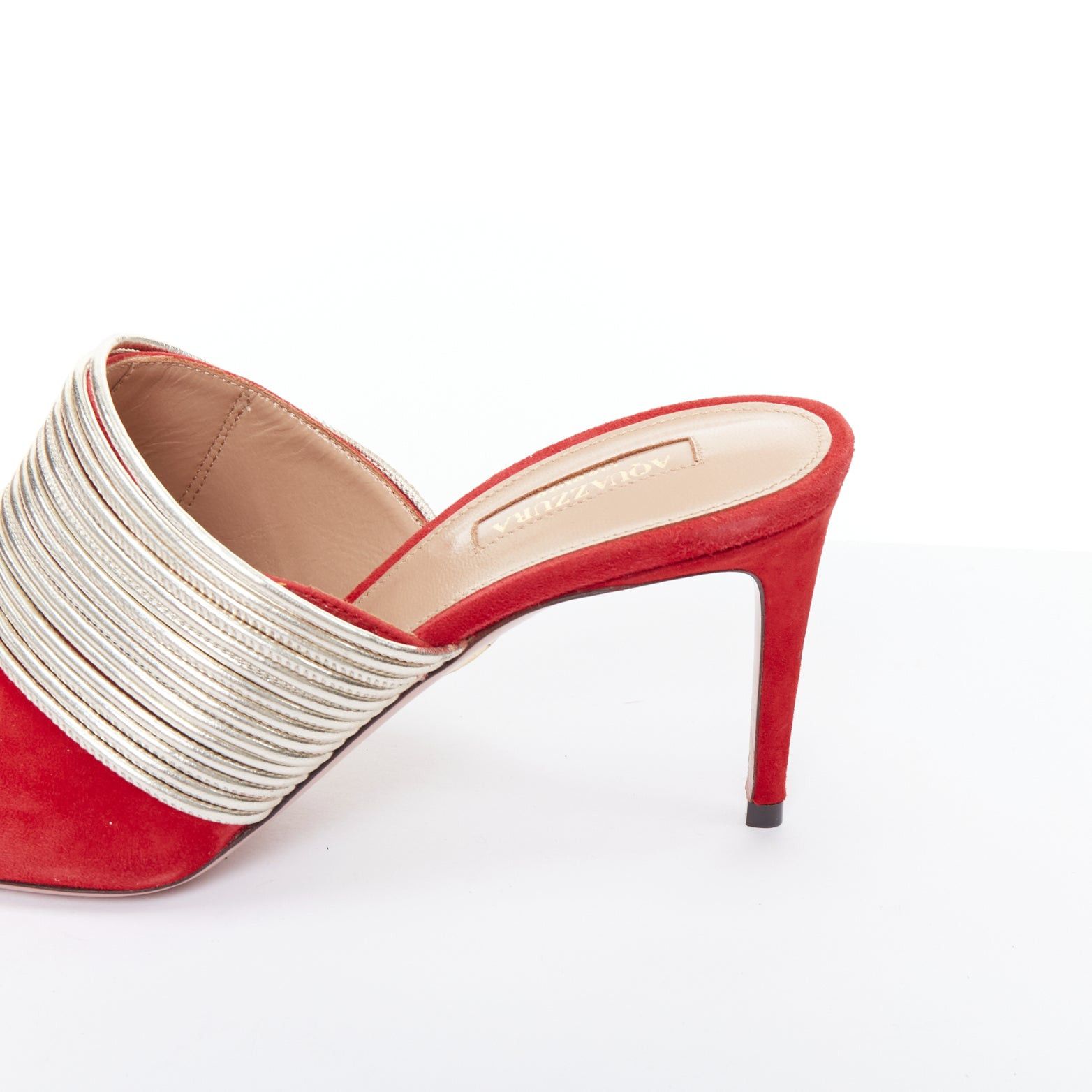 Aquazzura AQUAZZURA Rendez Vous red gold tone multi-strand heel mules EU39 Size US 9 / IT 39 - 8 Thumbnail