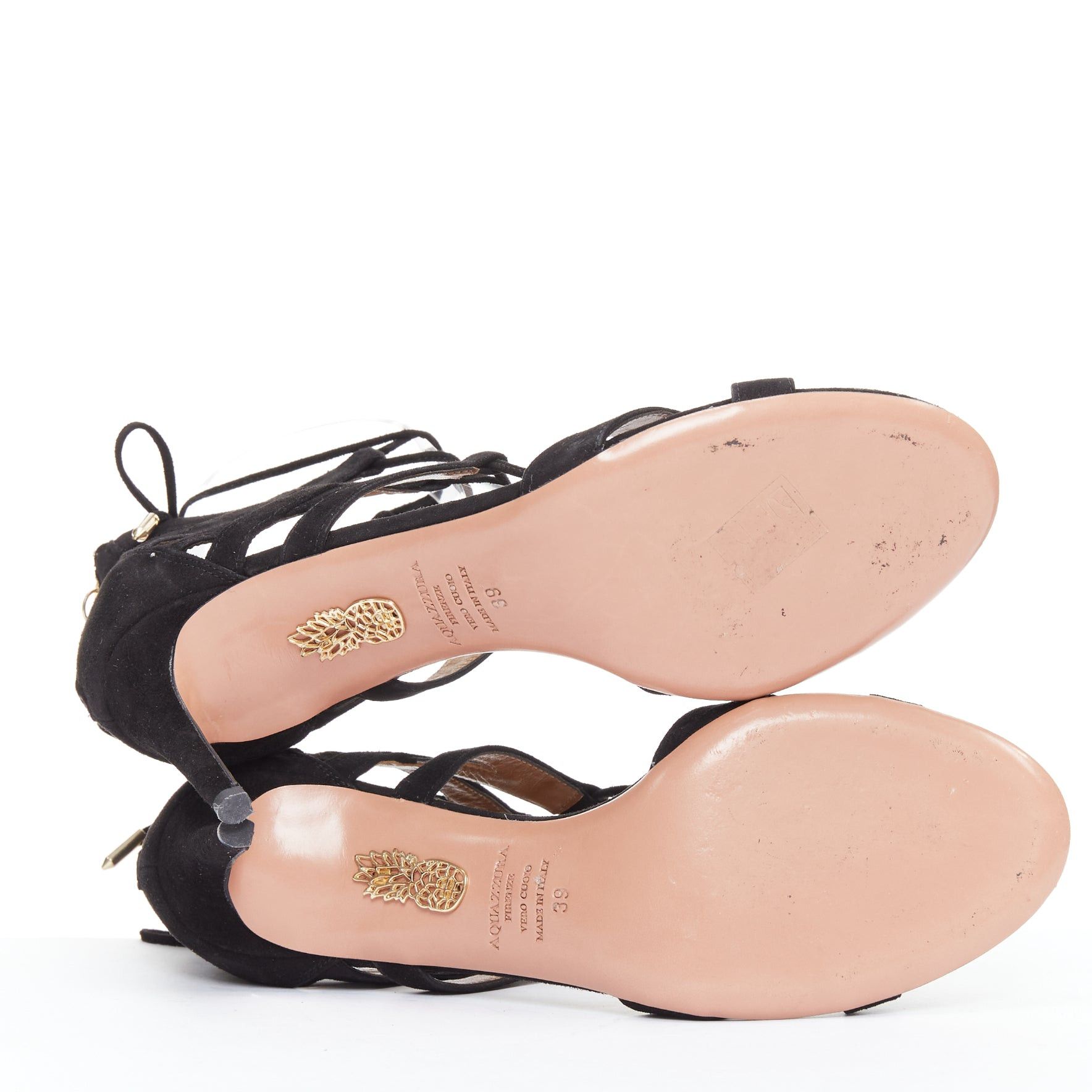 Aquazzura AQUAZZURA black suede leather strappy open toe sandals EU39 Size US 9 / IT 39 - 11 Thumbnail