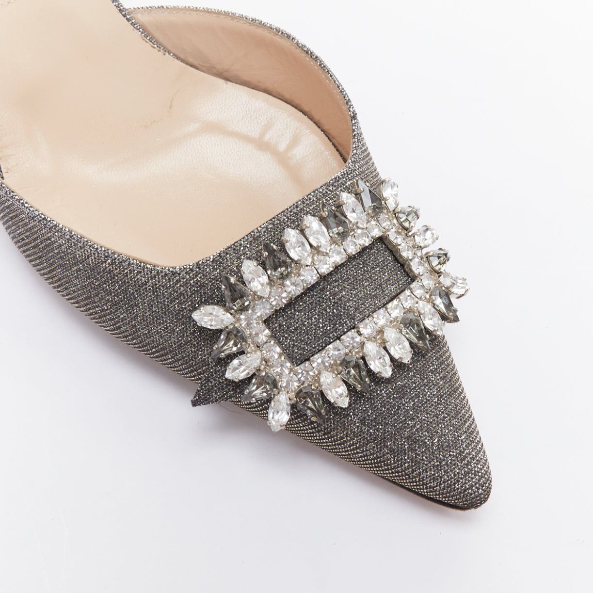 Manolo Blahnik MANOLO BLAHNIK Tonoslac metallic silver fabric crystsal buckle sling heels EU39 Size US 9 / IT 39 - 2 Thumbnail