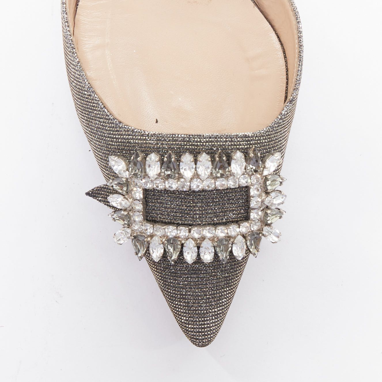 Manolo Blahnik MANOLO BLAHNIK Tonoslac metallic silver fabric crystsal buckle sling heels EU39 Size US 9 / IT 39 - 7 Thumbnail