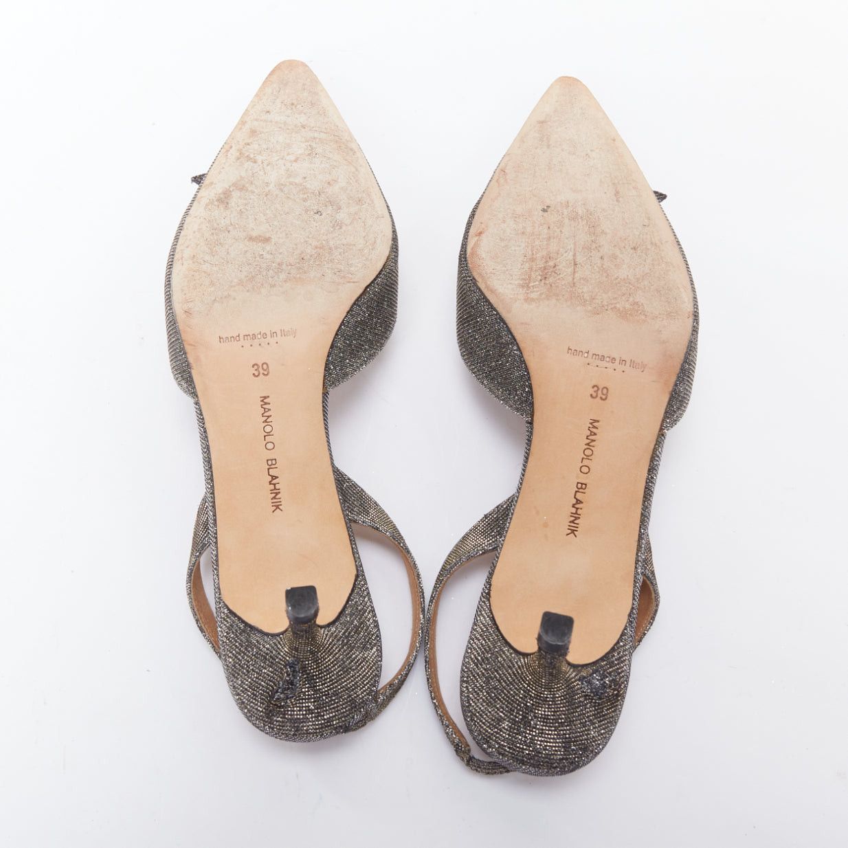 Manolo Blahnik MANOLO BLAHNIK Tonoslac metallic silver fabric crystsal buckle sling heels EU39 Size US 9 / IT 39 - 11 Thumbnail