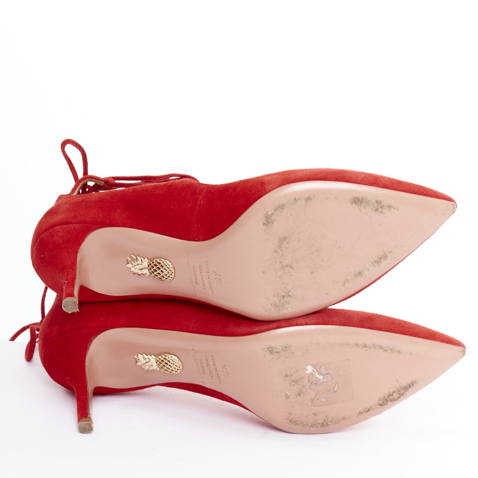 Aquazzura AQUAZZURA Christy 75 red suede leather lace up mid pumps EU39.5 Size US 9.5 / IT 39.5 - 11 Thumbnail