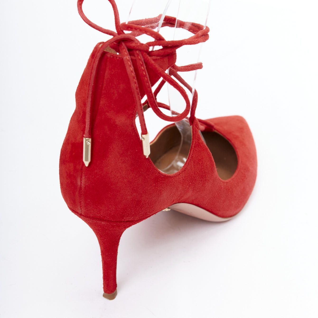 Aquazzura AQUAZZURA Christy 75 red suede leather lace up mid pumps EU39.5 Size US 9.5 / IT 39.5 - 8 Thumbnail