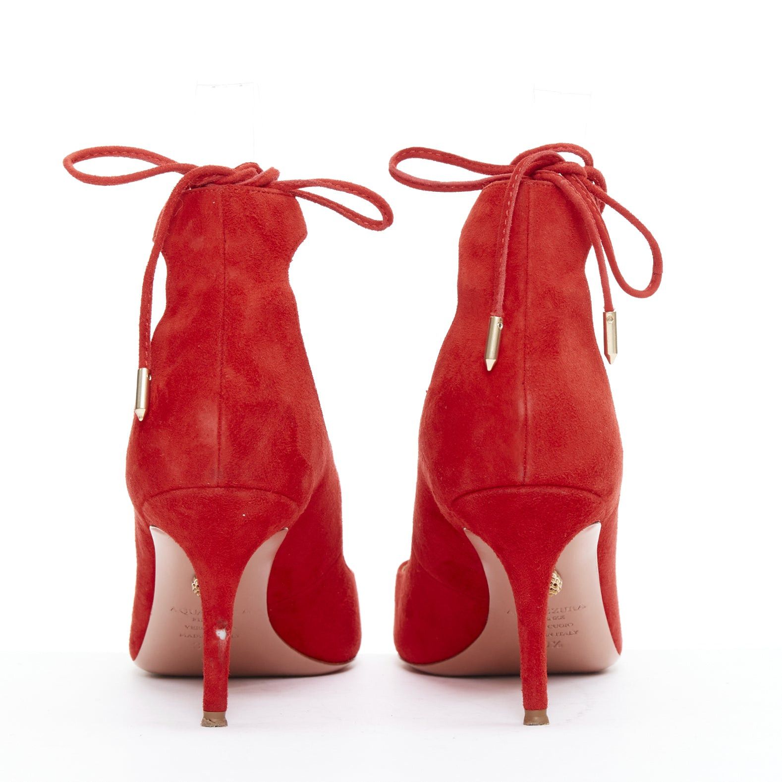 Aquazzura AQUAZZURA Christy 75 red suede leather lace up mid pumps EU39.5 Size US 9.5 / IT 39.5 - 5 Thumbnail