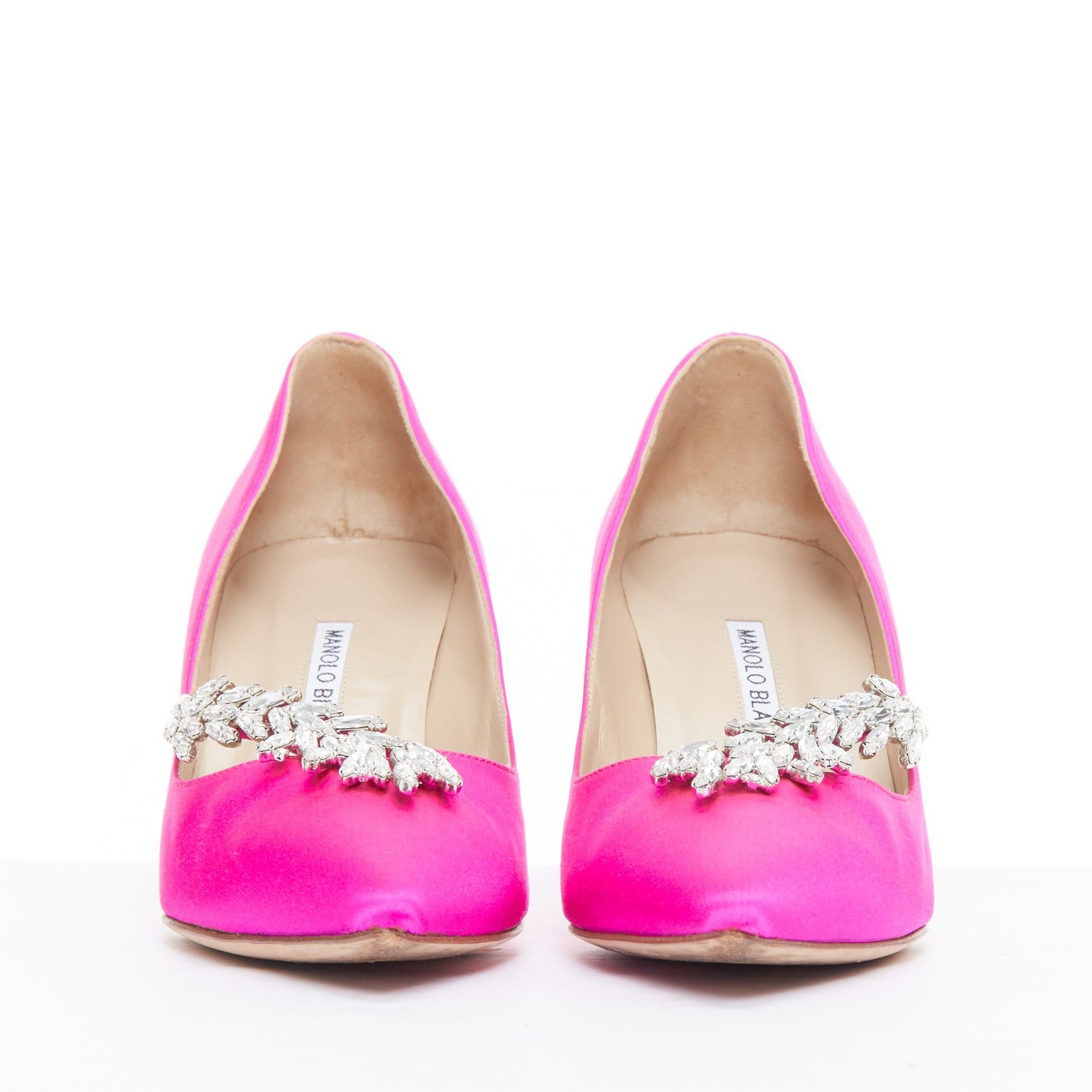 Manolo Blahnik MANOLO BLAHNIK Nadira 75 hot pink satin silver crystal mid pumps EU39 Size US 9 / IT 39 - 4 Thumbnail