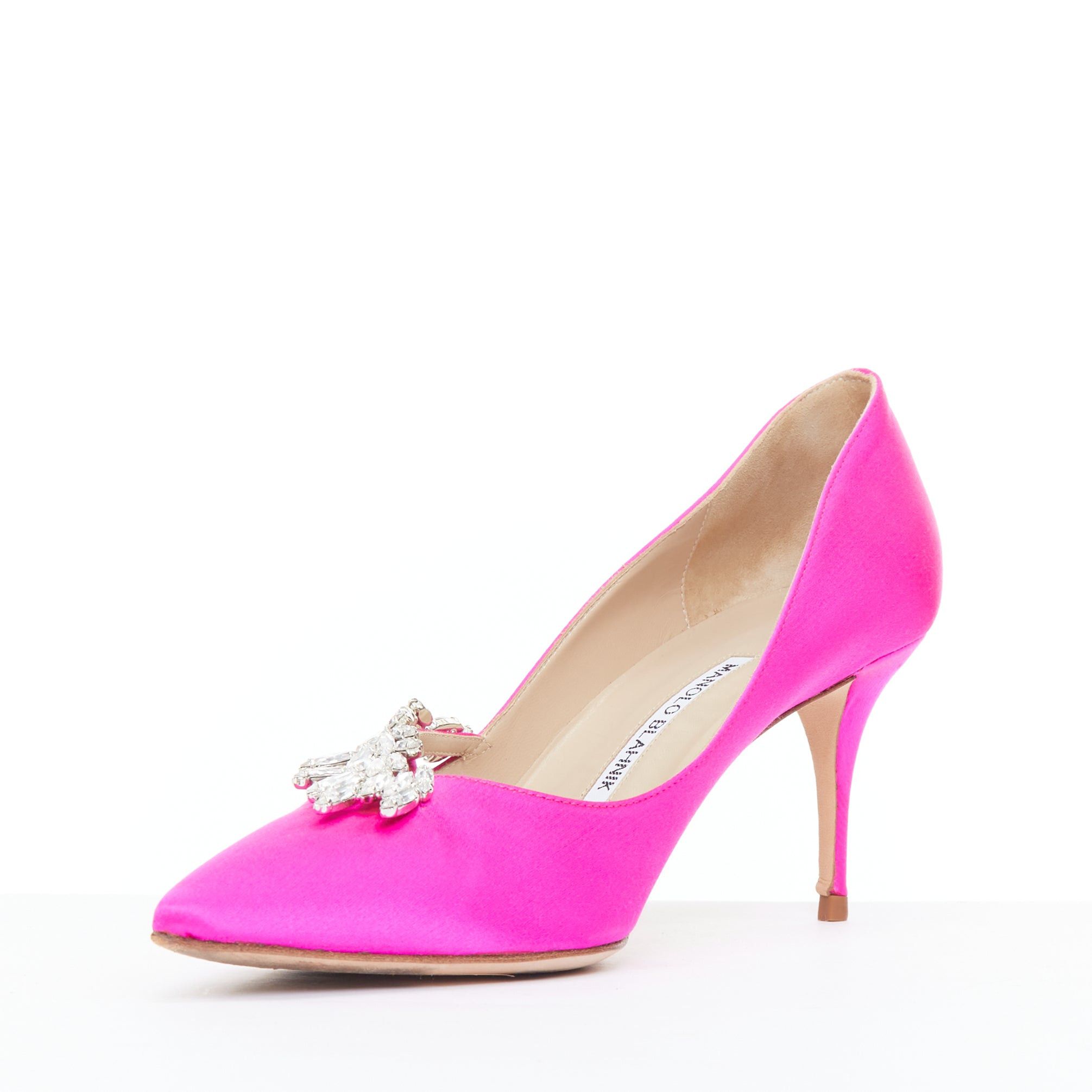 Manolo Blahnik MANOLO BLAHNIK Nadira 75 hot pink satin silver crystal mid pumps EU39 Size US 9 / IT 39 - 5 Thumbnail