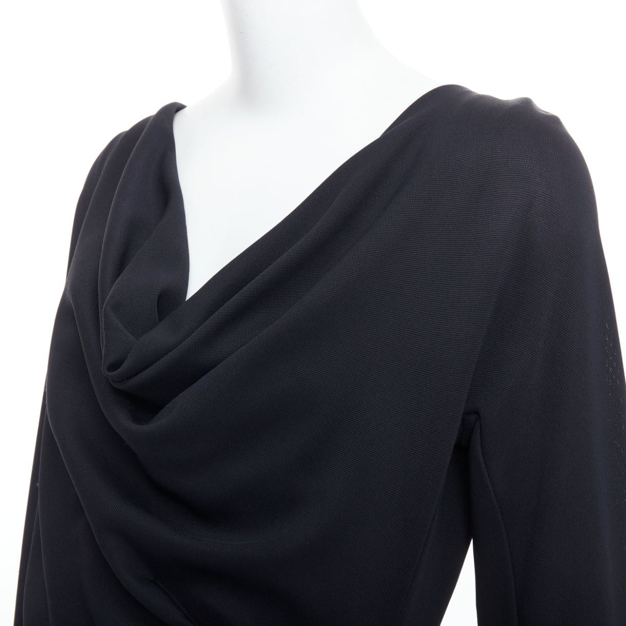 Donna Karan DONNA KARAN black draped cowl neck long sleeve midi dress L Size M / US 6-8 / IT 42-44 - 7 Thumbnail