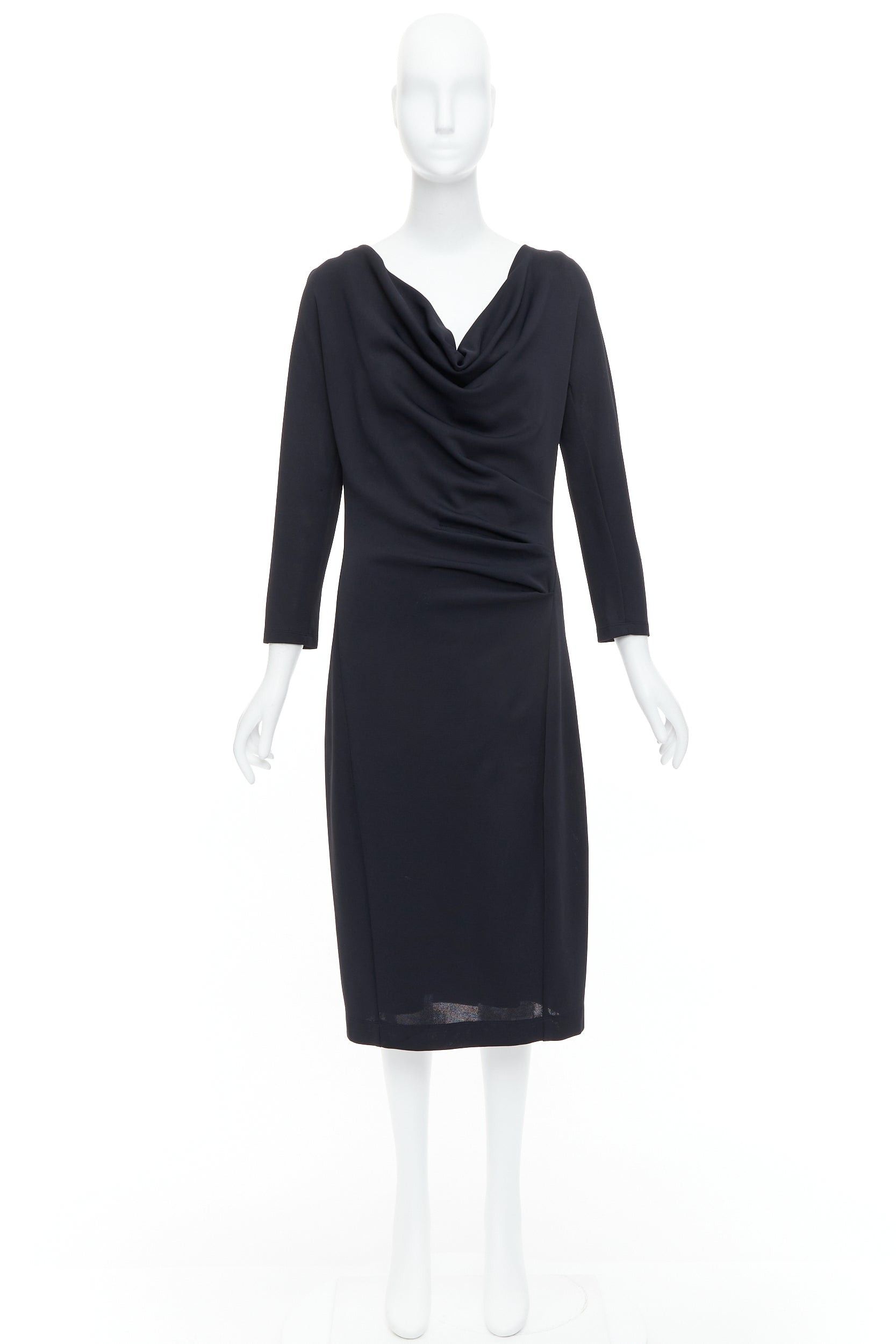 Donna Karan DONNA KARAN black draped cowl neck long sleeve midi dress L Size M / US 6-8 / IT 42-44 - 9 Thumbnail