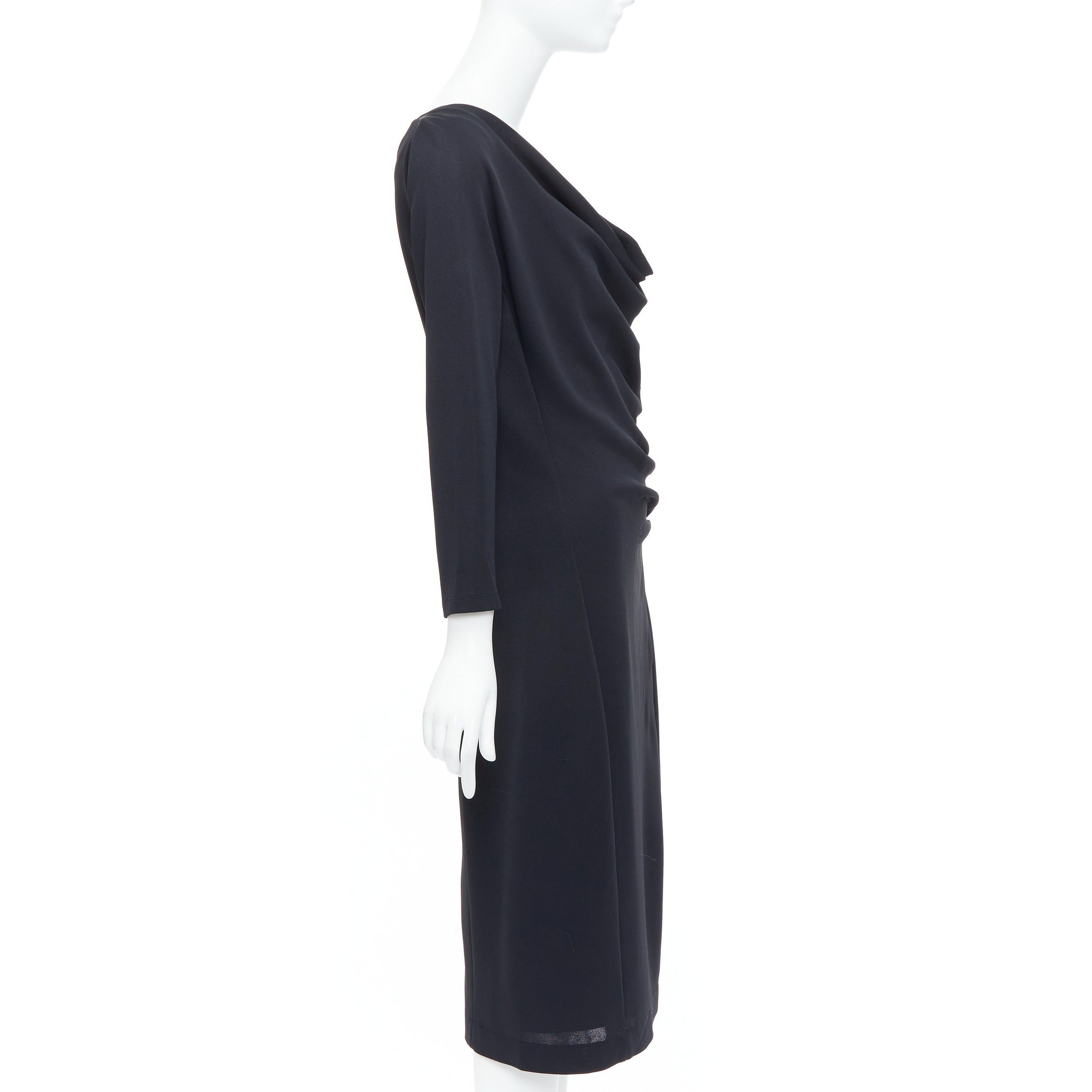 Donna Karan DONNA KARAN black draped cowl neck long sleeve midi dress L Size M / US 6-8 / IT 42-44 - 4 Thumbnail