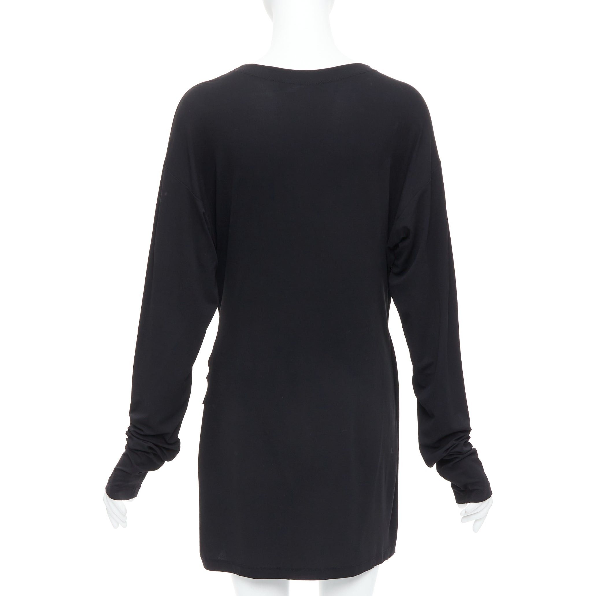 Donna Karan DONNA KARAN Vintage black viscose blend V neck silver buckle drape mini dress L Size M / US 6-8 / IT 42-44 - 5 Thumbnail