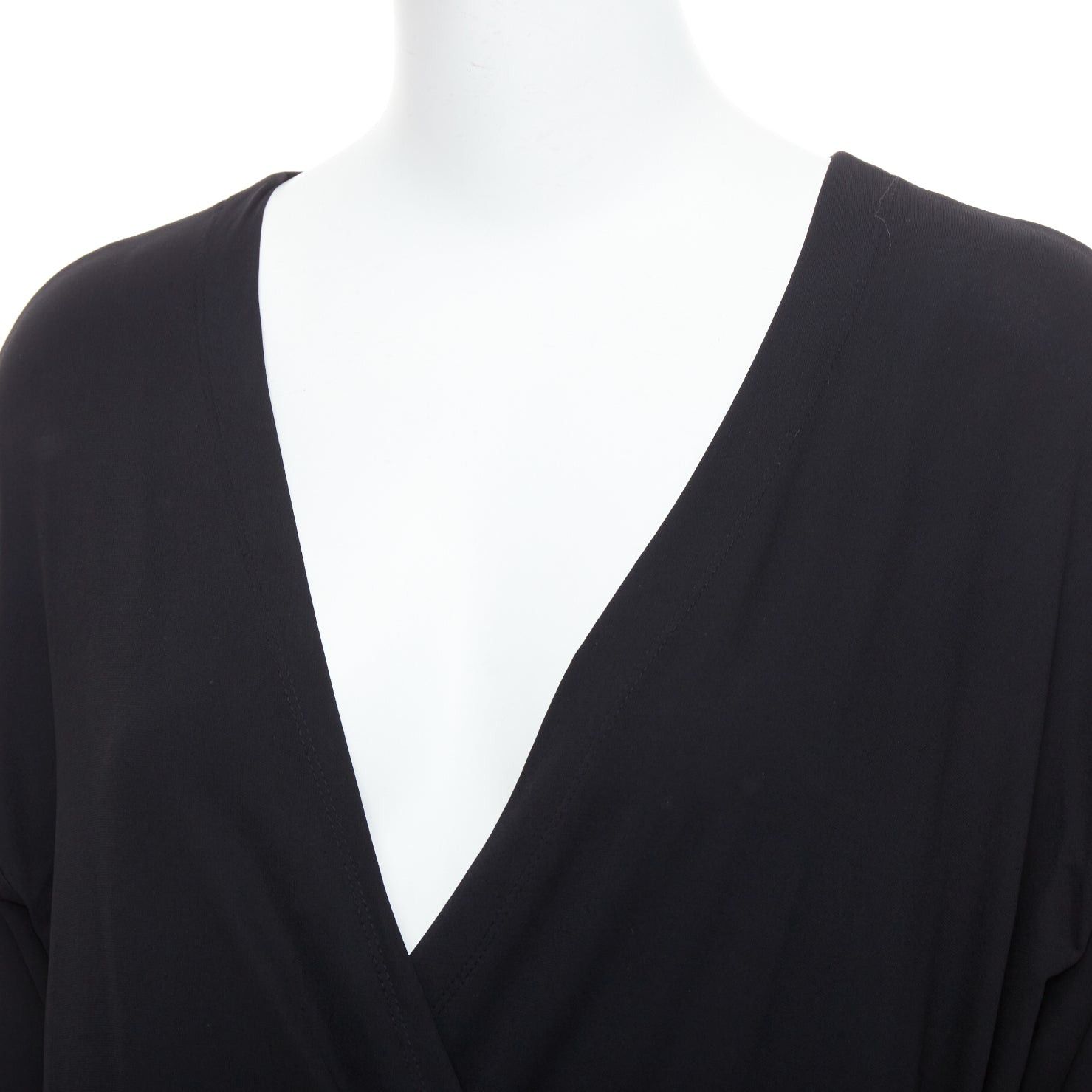 Donna Karan DONNA KARAN Vintage black viscose blend V neck silver buckle drape mini dress L Size M / US 6-8 / IT 42-44 - 7 Thumbnail